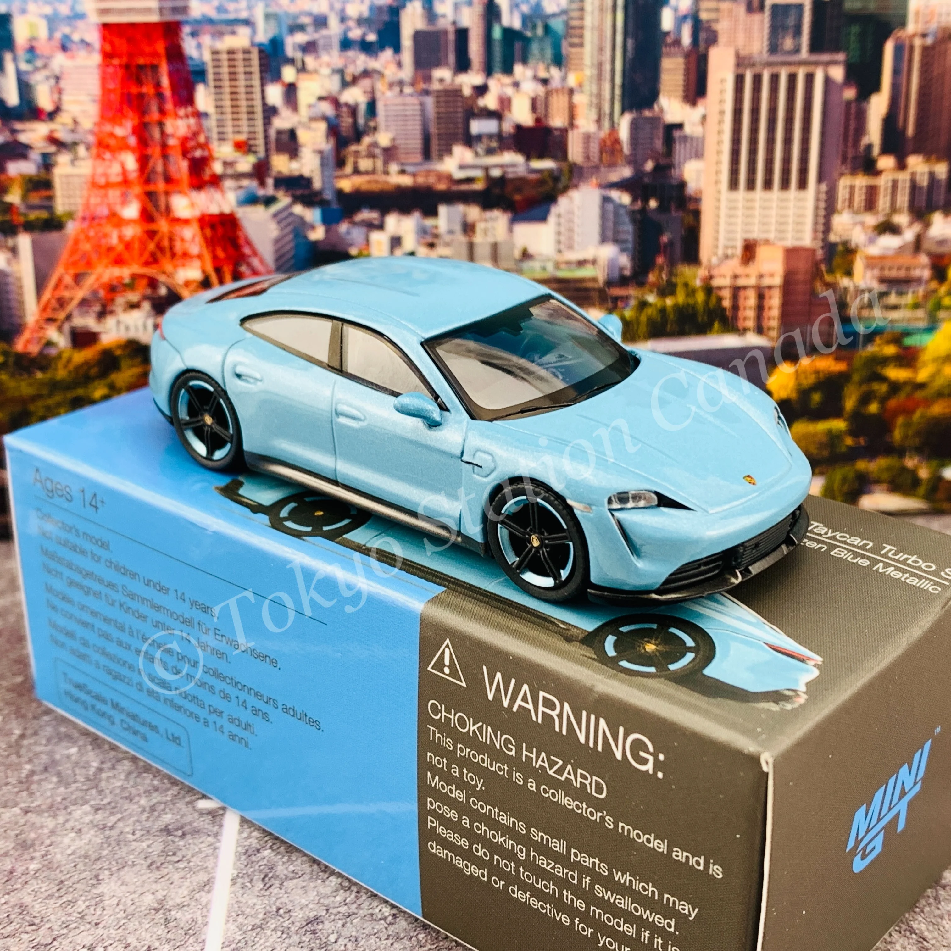 MINI GT 1/64 Porsche Taycan Turbo S Frozen Blue Metallic LHD MGT00225-L - Image 5