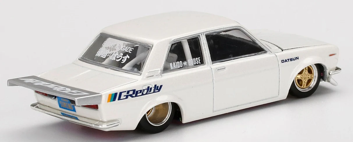 MINI GT x Kaido House 1/64 Datsun 510 Pro Street Greddy Pearl White LHD KHMG016 - Image 2