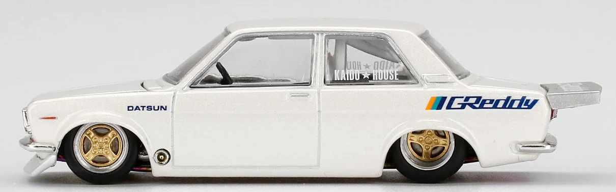MINI GT x Kaido House 1/64 Datsun 510 Pro Street Greddy Pearl White LHD KHMG016 - Image 3