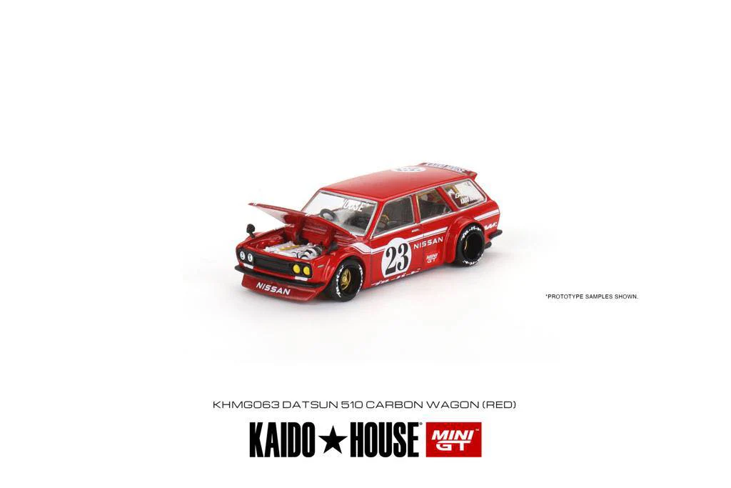 MINI GT x Kaido House 1/64 Datsun KAIDO 510 Wagon CARBON FIBER V2 (RED) KHMG063 - Image 2