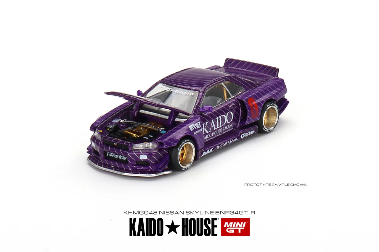 MINI GT x Kaido House 1/64 Nissan Skyline GT-R (R34) Kaido Works V1 (Purple) KHMG048 - Image 2