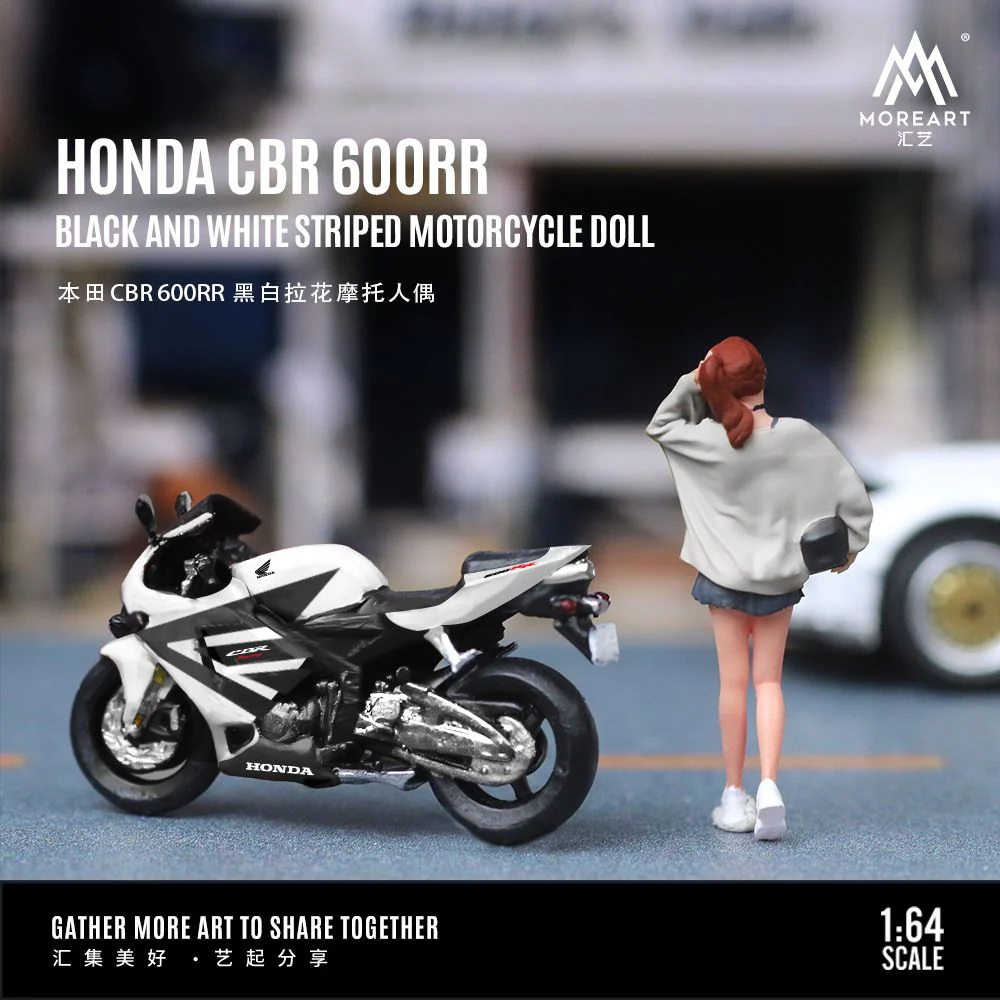 PREORDER MOREART 1/64 HONDA CBR 6OORR BLACK AND WHITE MOTORCYCLE with Figurine MO222095 (Approx. Release Date : December 2024 subject to manufacturer's final decision) - Image 2