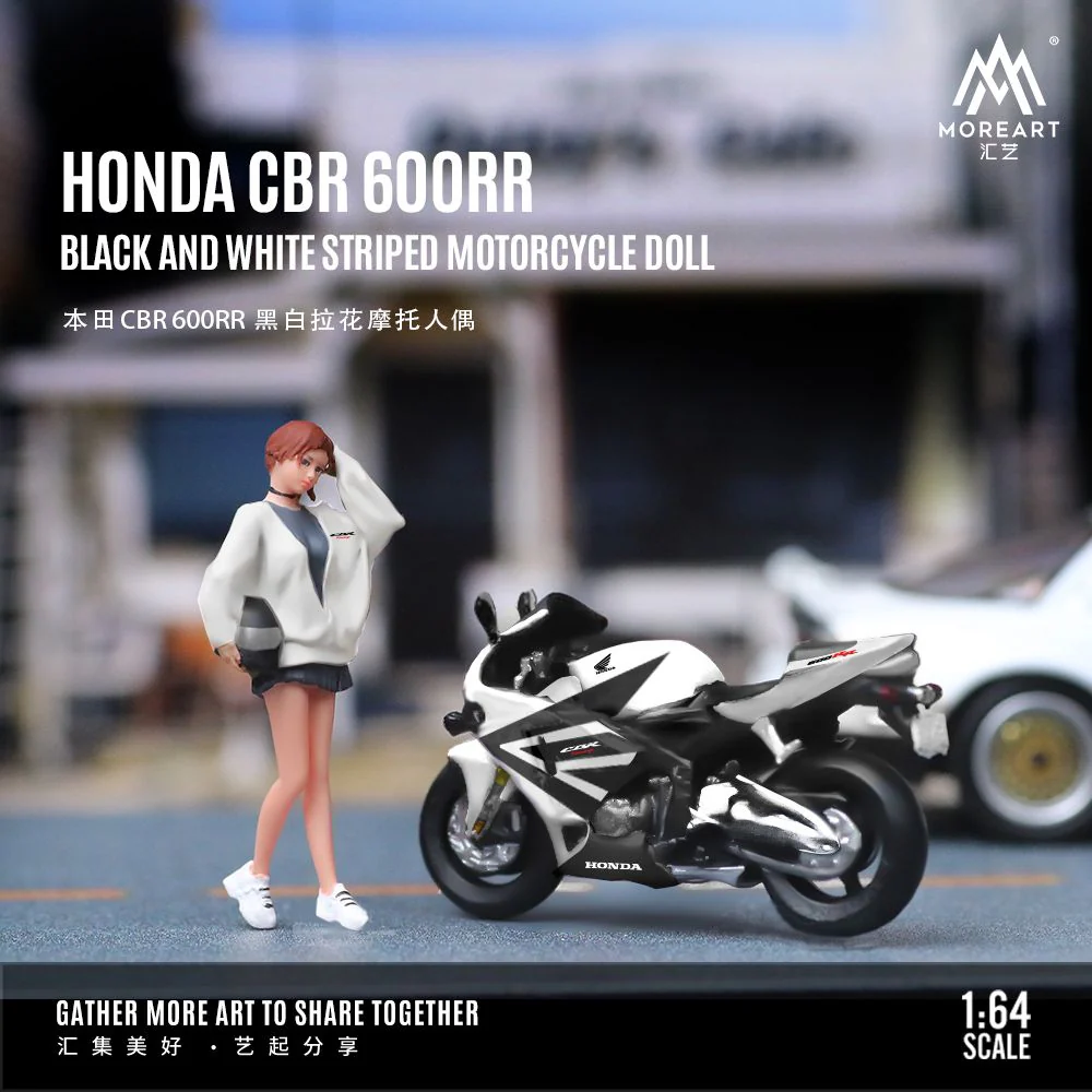 PREORDER MOREART 1/64 HONDA CBR 6OORR BLACK AND WHITE MOTORCYCLE with Figurine MO222095 (Approx. Release Date : December 2024 subject to manufacturer's final decision) - Image 3