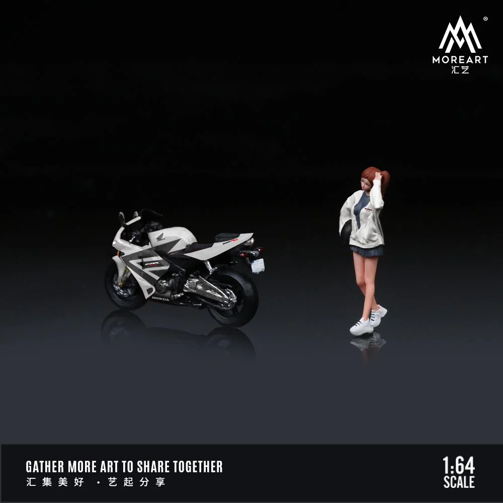 PREORDER MOREART 1/64 HONDA CBR 6OORR BLACK AND WHITE MOTORCYCLE with Figurine MO222095 (Approx. Release Date : December 2024 subject to manufacturer's final decision) - Image 4