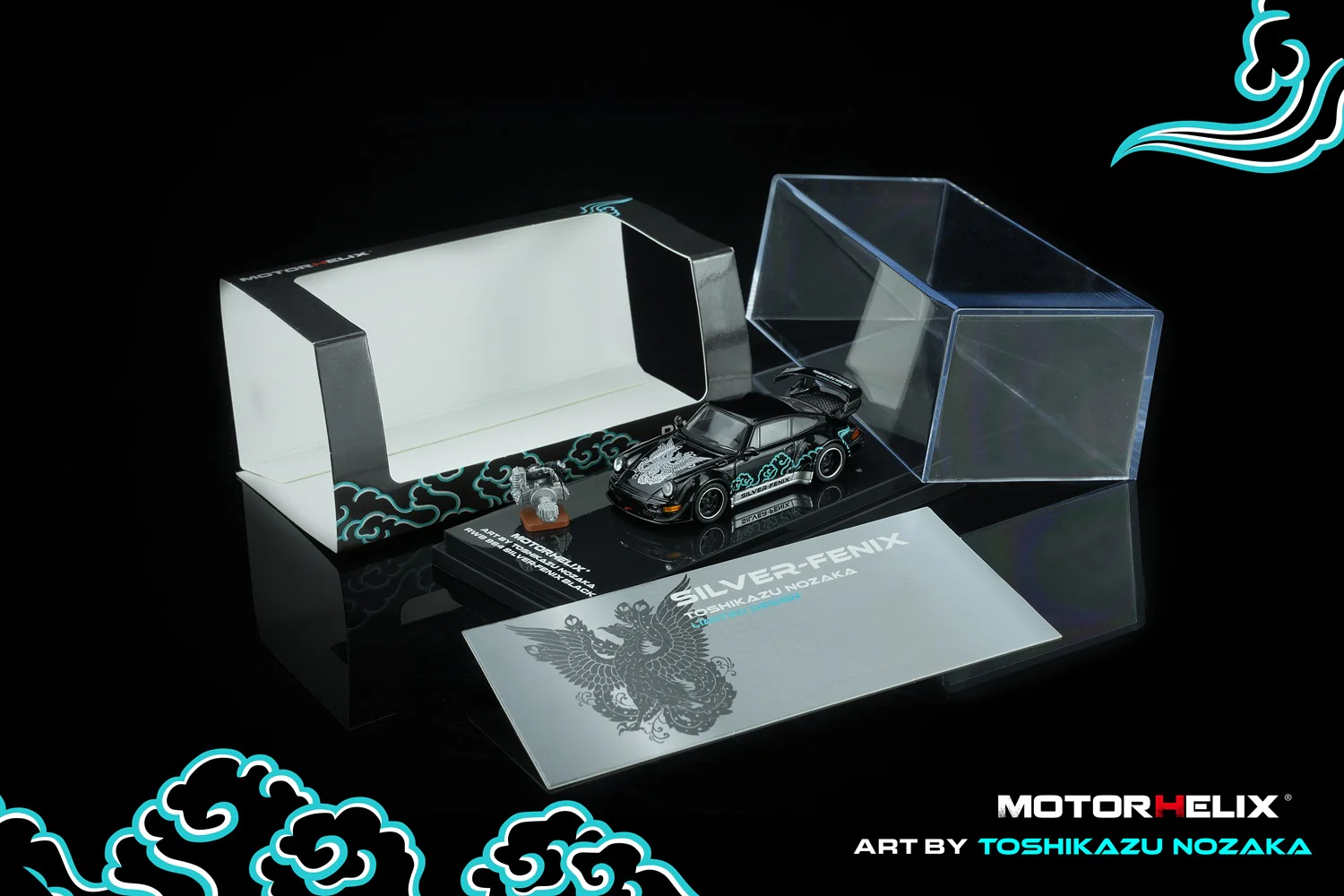 PREORDER Motorhelix 1/64 RWB 964 Black SILVER-FENIX with 1/64 magnetic air-cooled engine M62102 (Approx. Release Date: Q3 2026 and subject to the manufacturer's final decision) - Image 2
