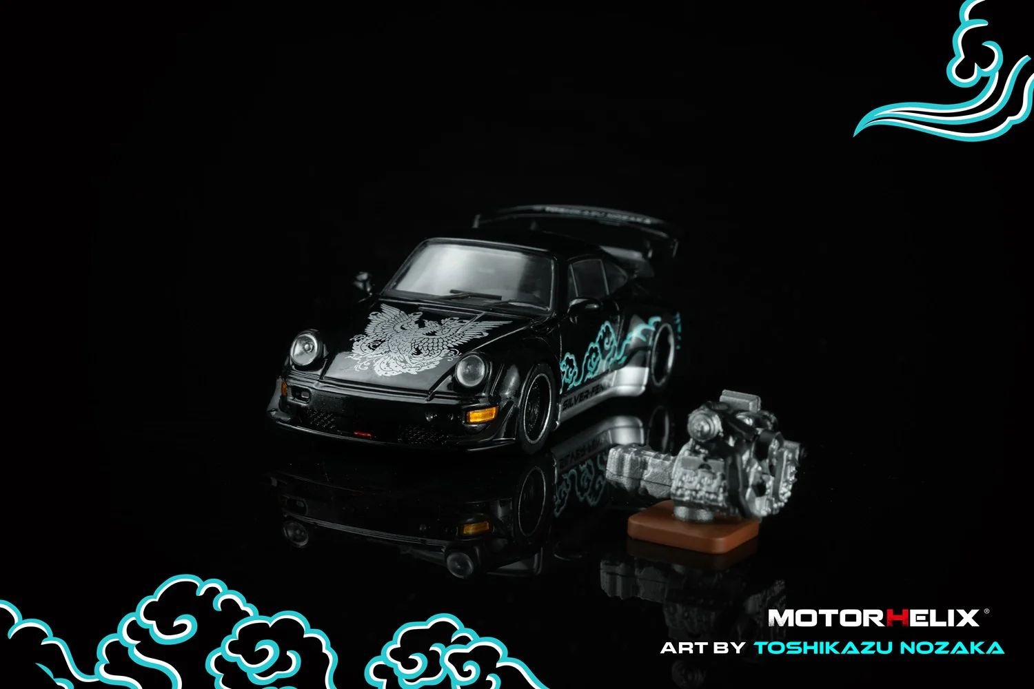 PREORDER Motorhelix 1/64 RWB 964 Black SILVER-FENIX with 1/64 magnetic air-cooled engine M62102 (Approx. Release Date: Q3 2026 and subject to the manufacturer's final decision) - Image 3