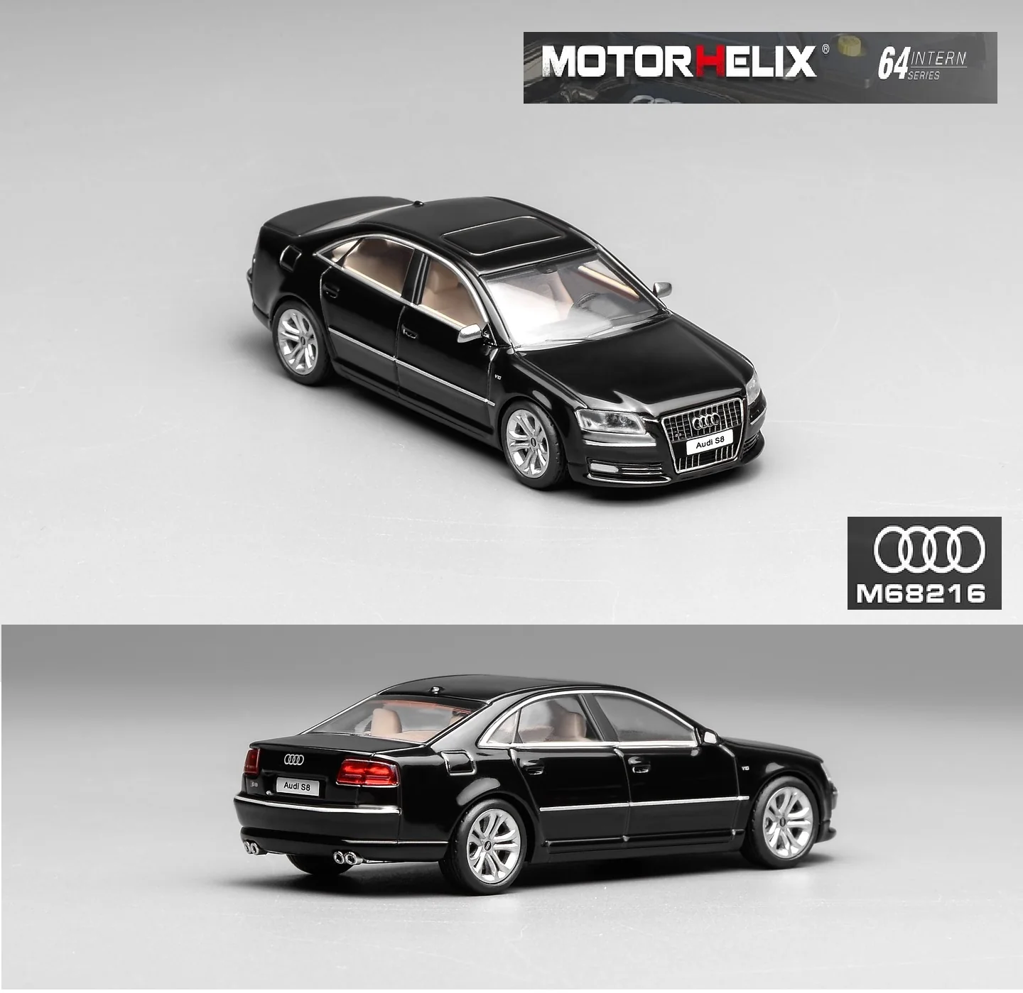 PREORDER Motorhelix Intern Series 1/64 Audi A8 (D3) Facelift 2008 Brilliant Black M68216 (Approx. Release Date: Q4 2025 and subject to the manufacturer's final decision)