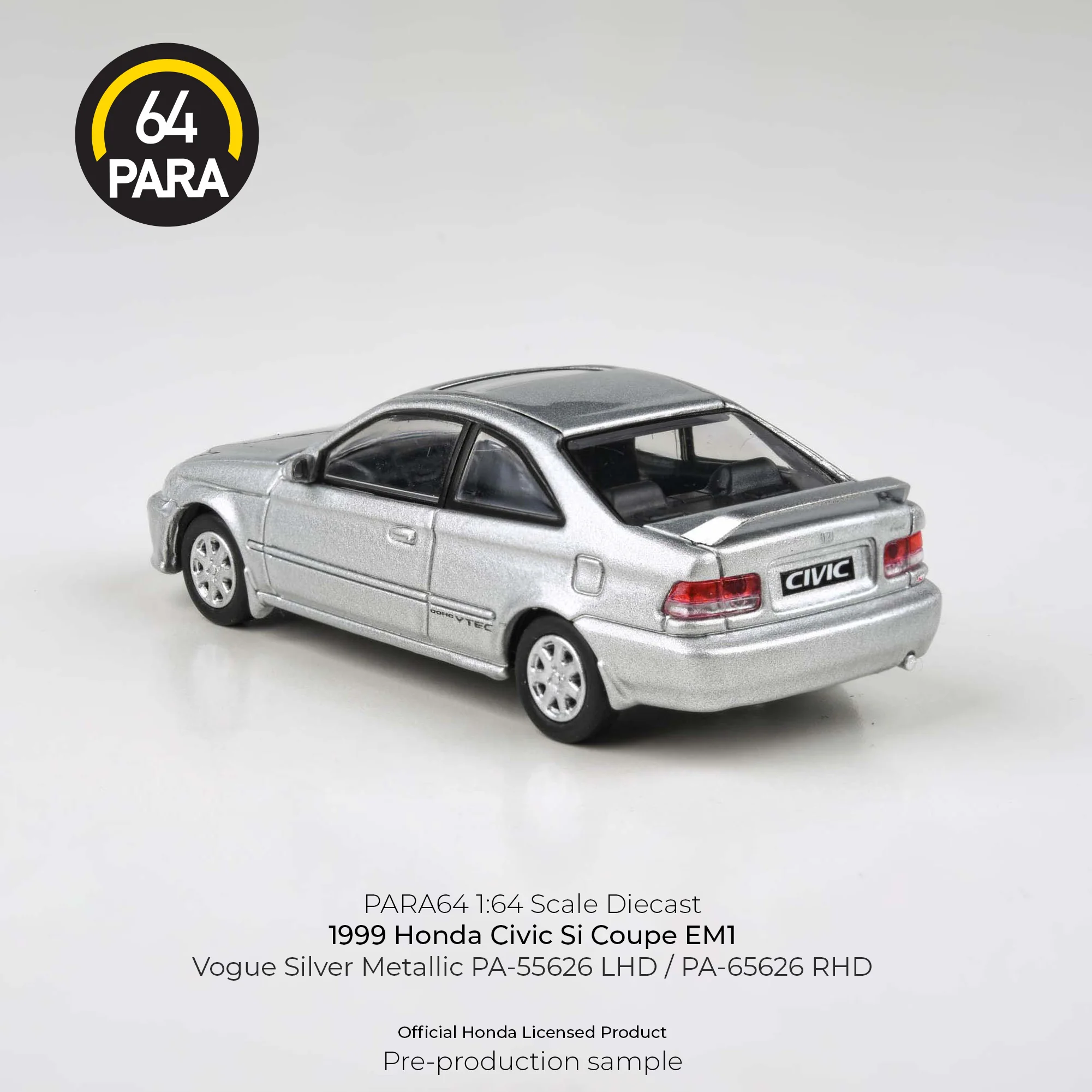 PARA64 1/64 1999 Honda Civic EM1 Vogue Silver Metallic w/wing PA-55626 LHD - Image 2