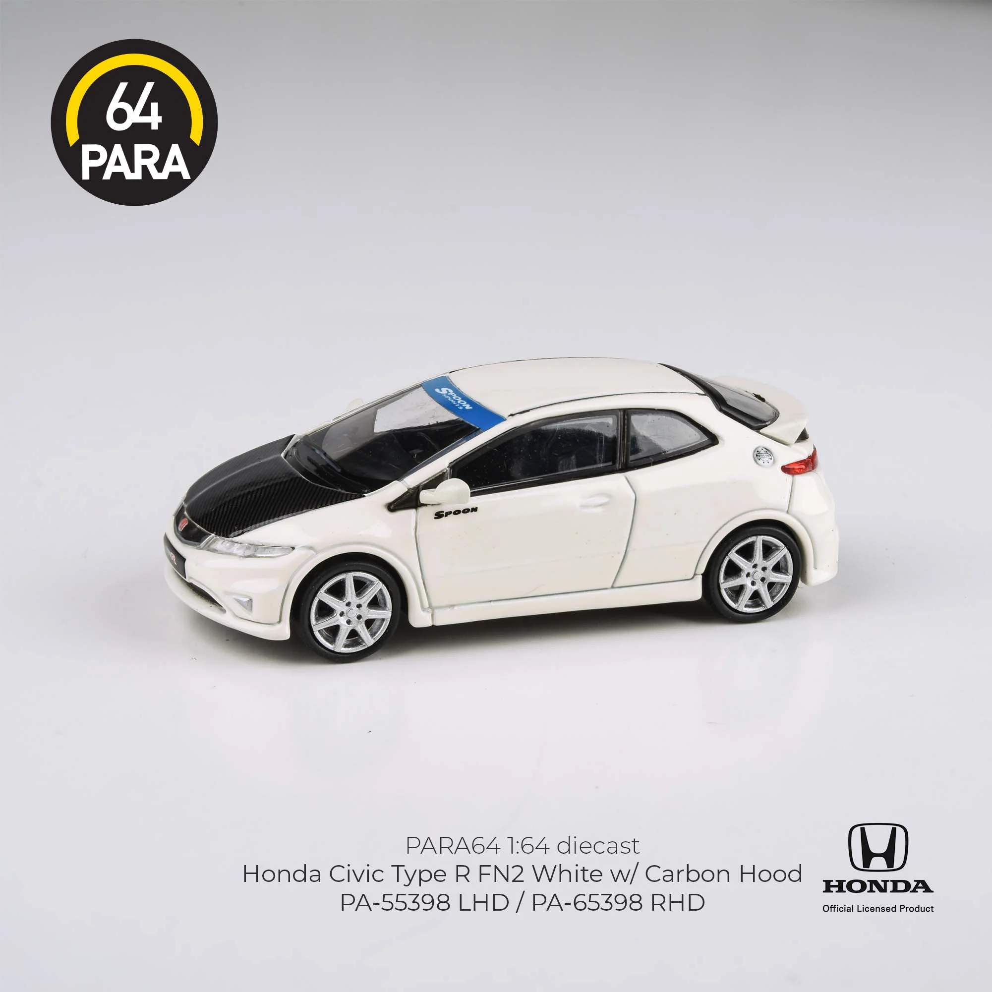 PARA64 1/64 2007 Honda Civic Type R FN2 White w/ Carbon Hood LHD PA-55398