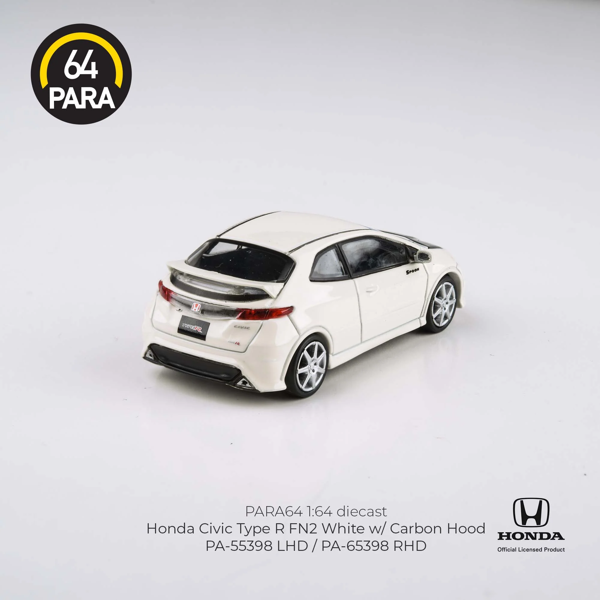 PARA64 1/64 2007 Honda Civic Type R FN2 White w/ Carbon Hood LHD PA-55398 - Image 2