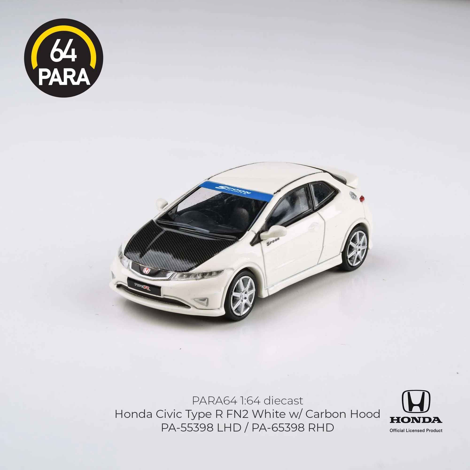 PARA64 1/64 2007 Honda Civic Type R FN2 White w/ Carbon Hood LHD PA-55398 - Image 3