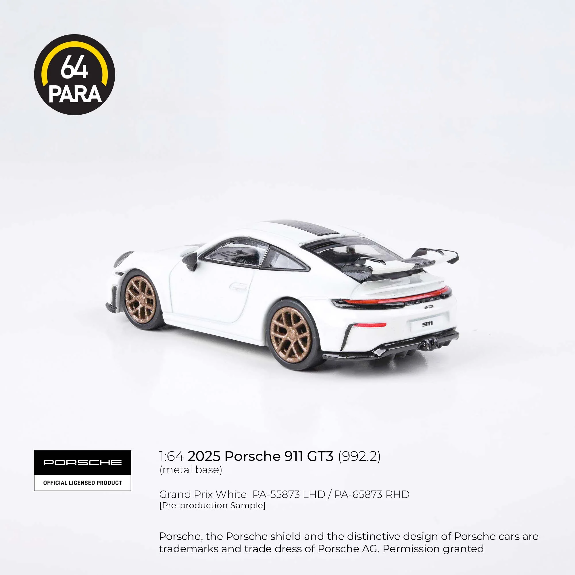 PARA64 1/64 2025 Porsche 911 GT3 (992.2) Grand Prix White w/ photo etch wheels LHD PA-55873 - Image 2