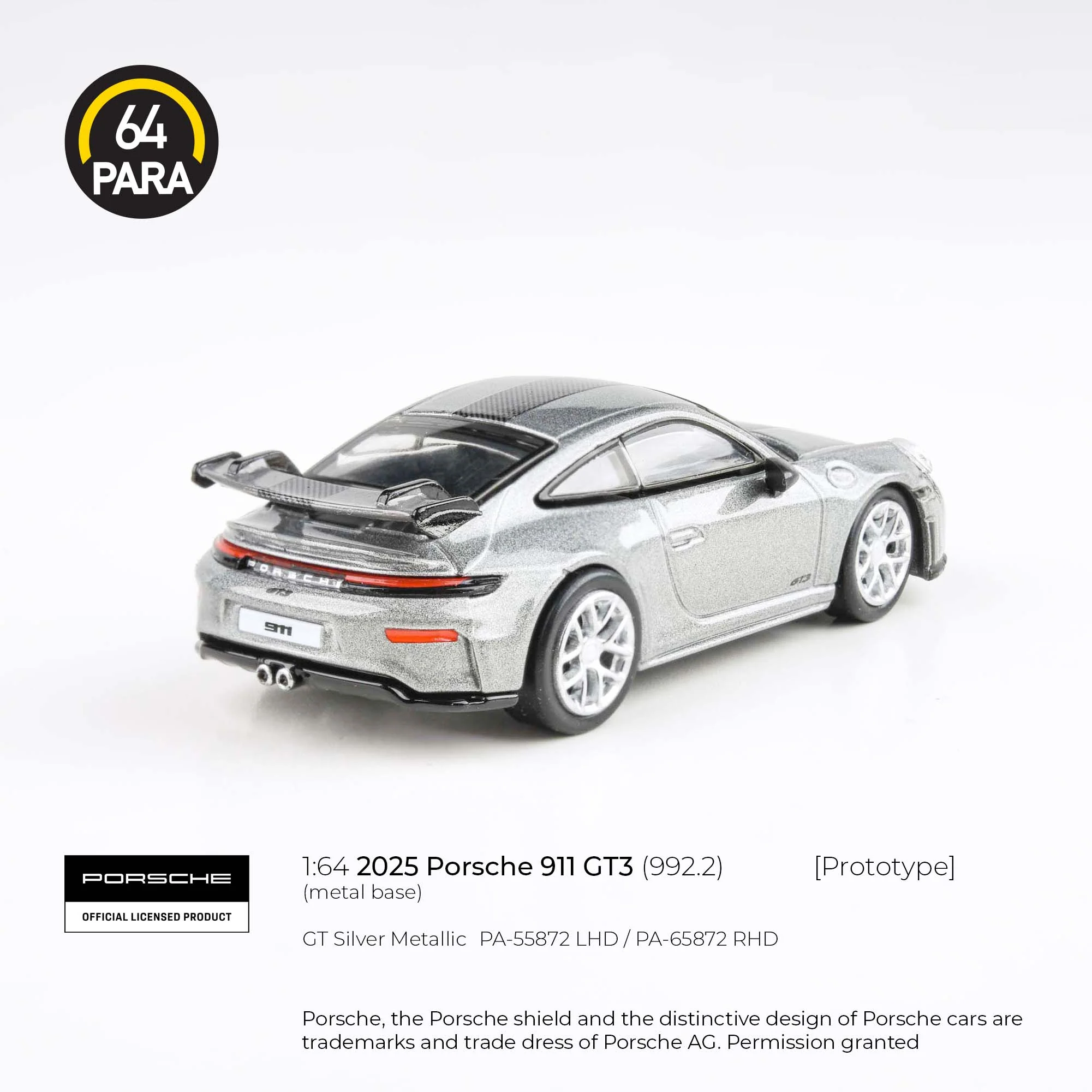 PARA64 1/64 2025 Porsche 911 GT3 (992.2) GT Silver Metallic LHD PA-55872 - Image 2
