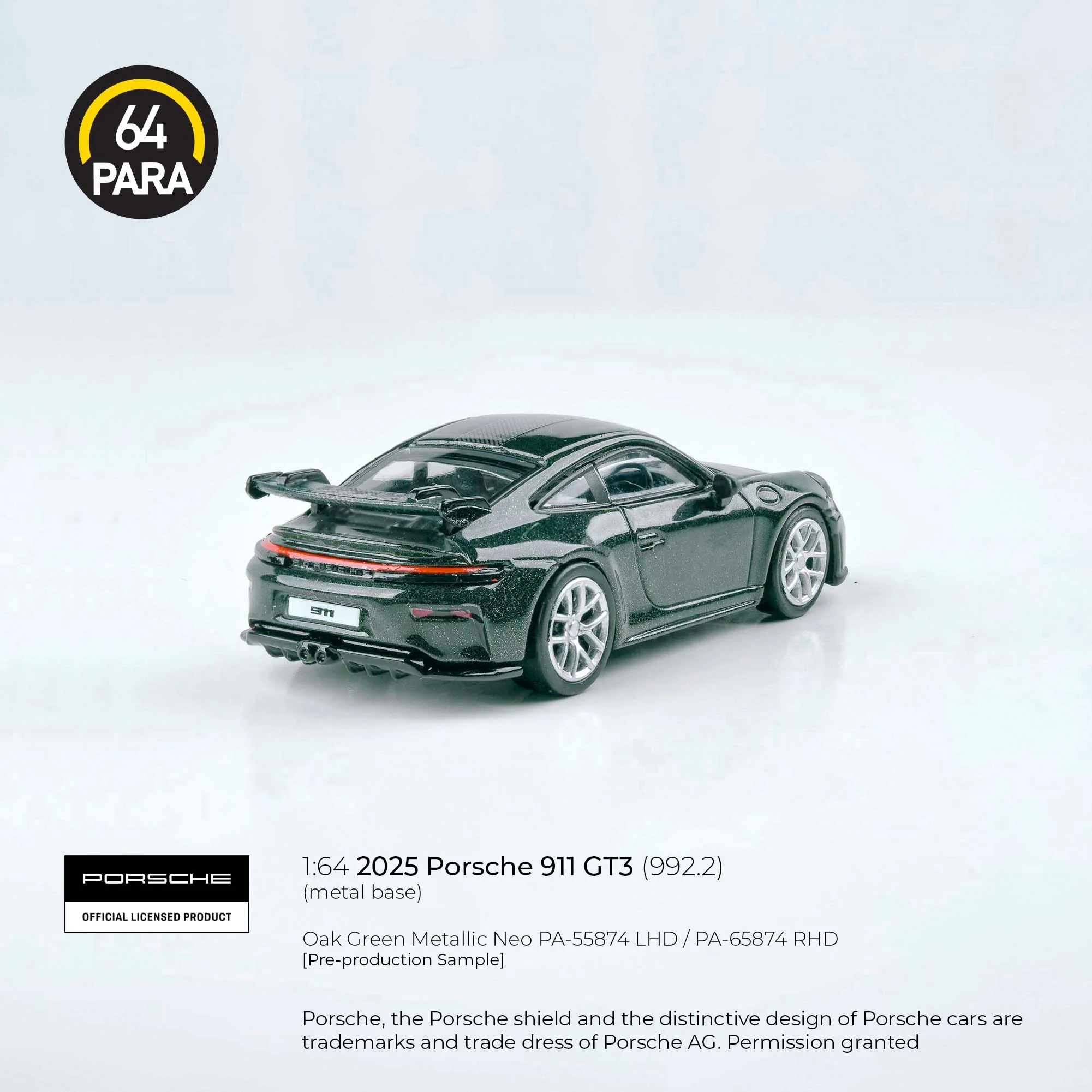 PARA64 1/64 2025 Porsche 911 GT3 (992.2) Oak Green Metallic Neo w/ photo etch wheels LHD PA-55874 - Image 2