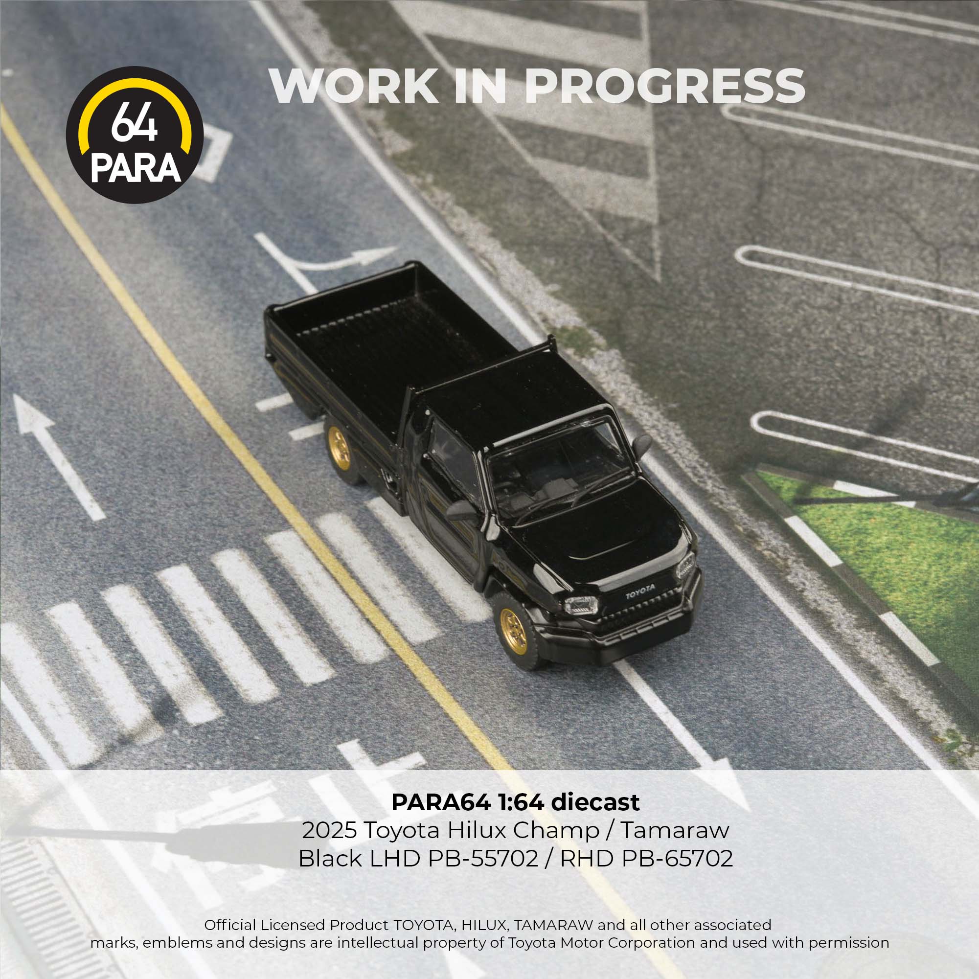 PREORDER PARA64 1/64 2025 Toyota Hilux Champ Tamaraw Black (LHD) PB-55702 (Approx. Release Date : Q2 2026 subject to manufacturer's final decision) - Image 2