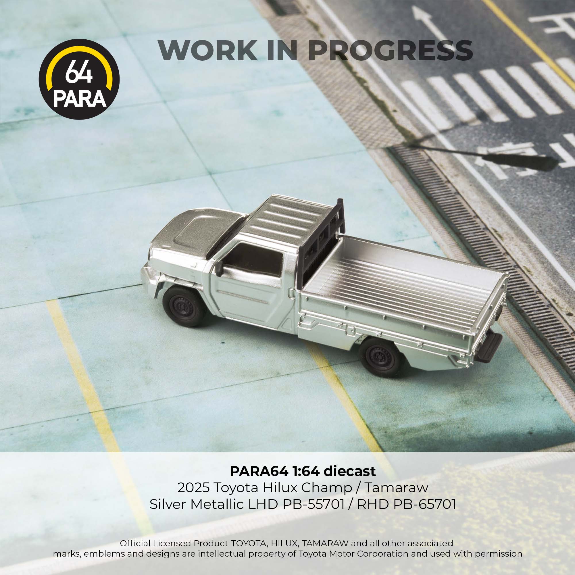 PREORDER PARA64 1/64 2025 Toyota Hilux Champ Tamaraw Silver Metallic (LHD) PB-55701 (Approx. Release Date : Q2 2026 subject to manufacturer's final decision) - Image 2