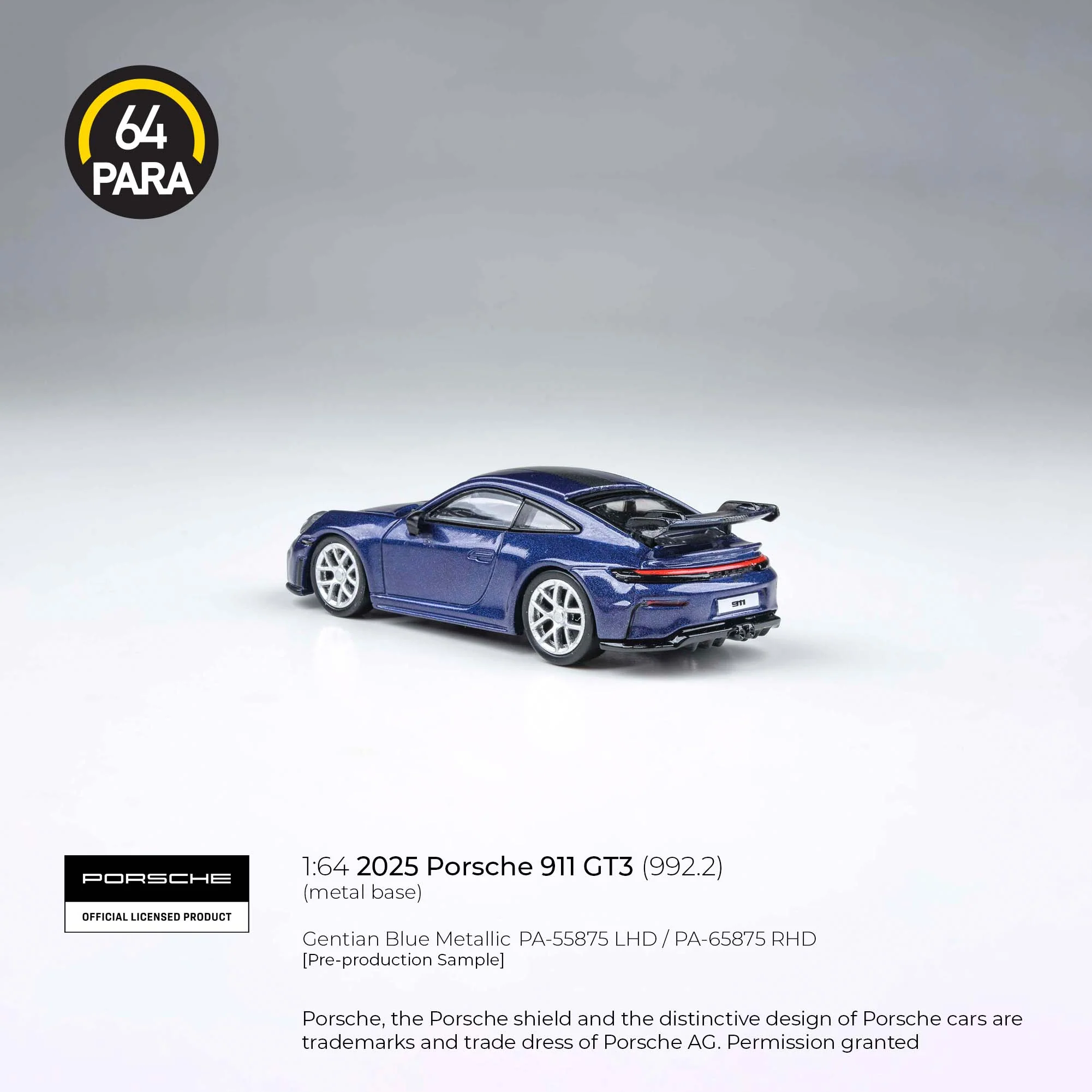PARA64 1/64 Porsche 911 GT3 (992.2) Gentian Blue Metallic LHD PA-55875 - Image 2
