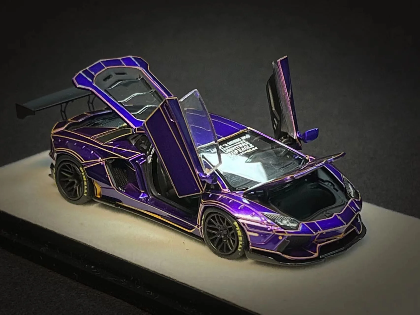 PGM 1/64 LP700 Tron Purple Diecast Fully Opened with rectangular wooden stand PGM-640408A - Image 2