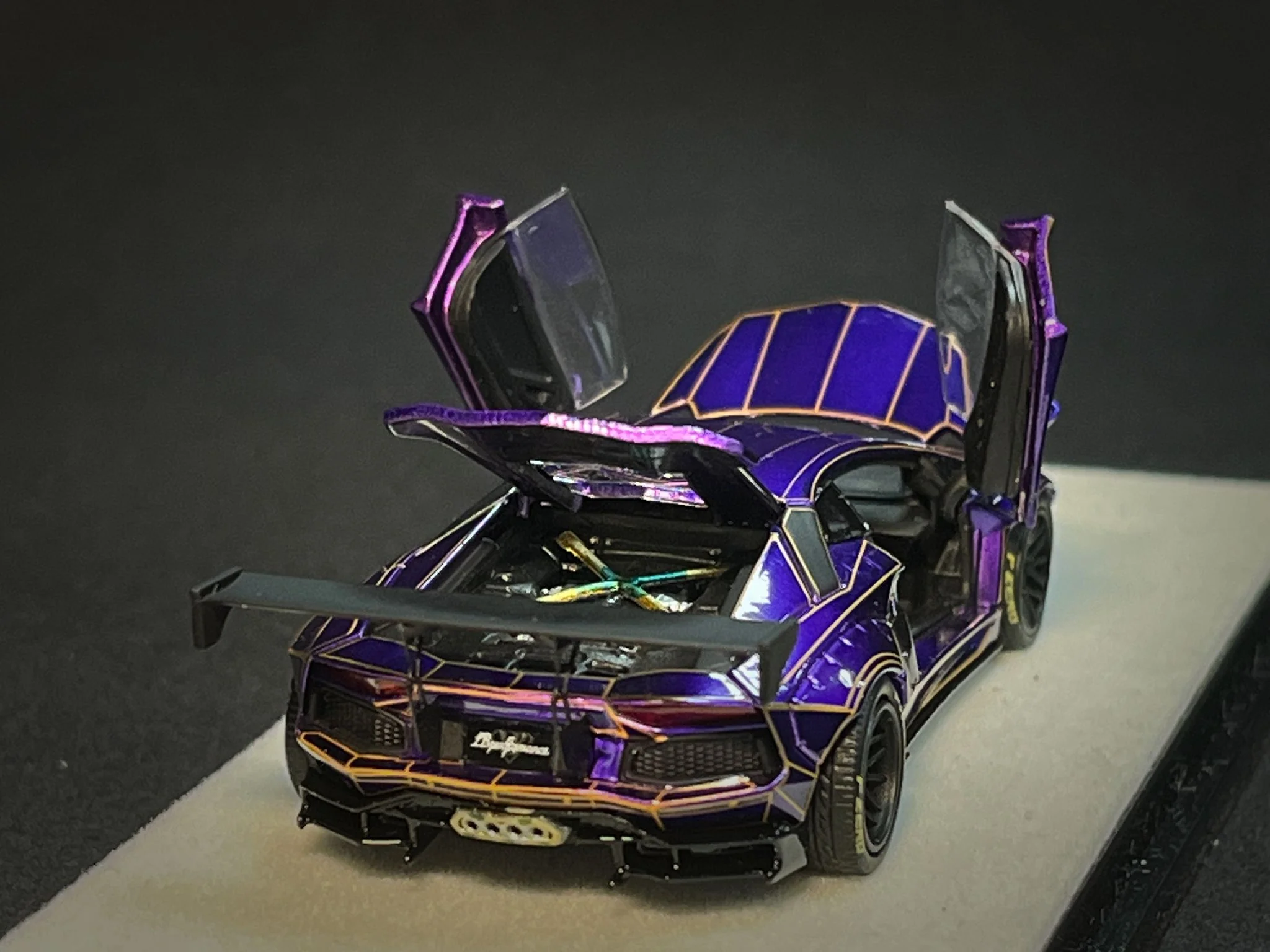 PGM 1/64 LP700 Tron Purple Diecast Fully Opened with rectangular wooden stand PGM-640408A - Image 3