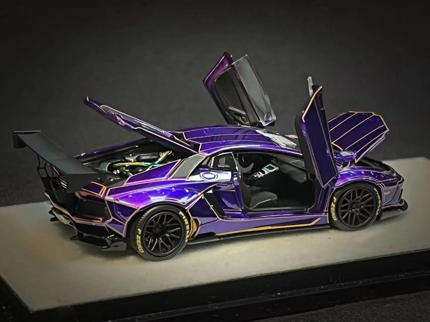 PGM 1/64 LP700 Tron Purple Diecast Fully Opened with rectangular wooden stand PGM-640408A - Image 4