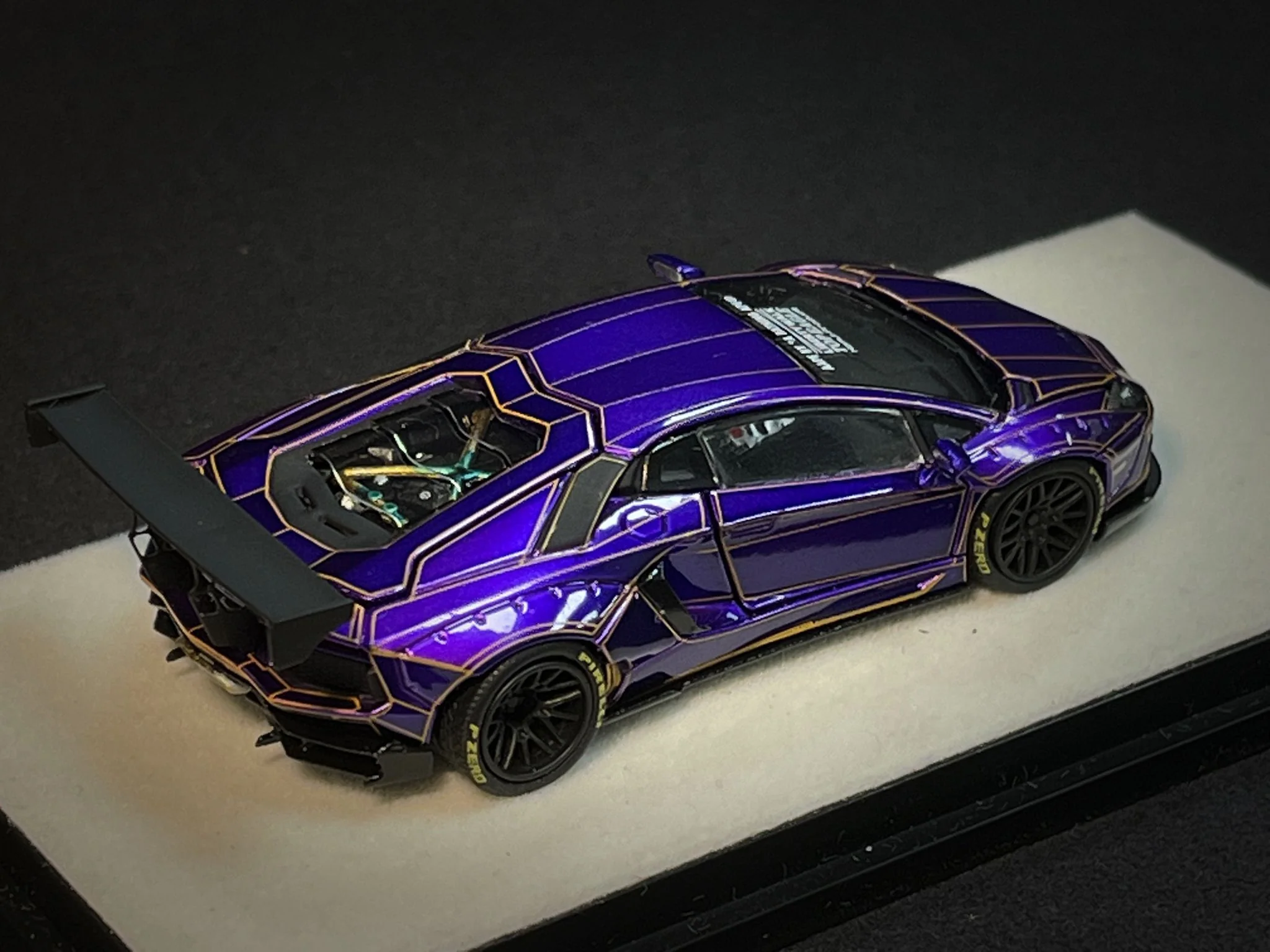 PGM 1/64 LP700 Tron Purple Diecast Fully Opened with rectangular wooden stand PGM-640408A - Image 5