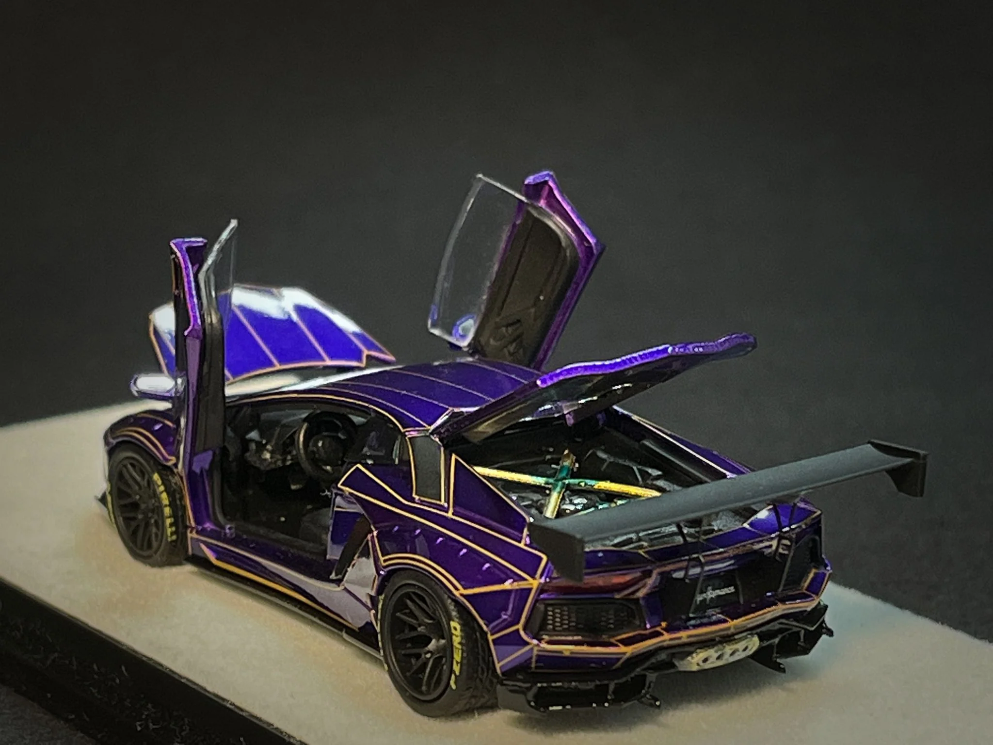 PGM 1/64 LP700 Tron Purple Diecast Fully Opened with rectangular wooden stand PGM-640408A - Image 6
