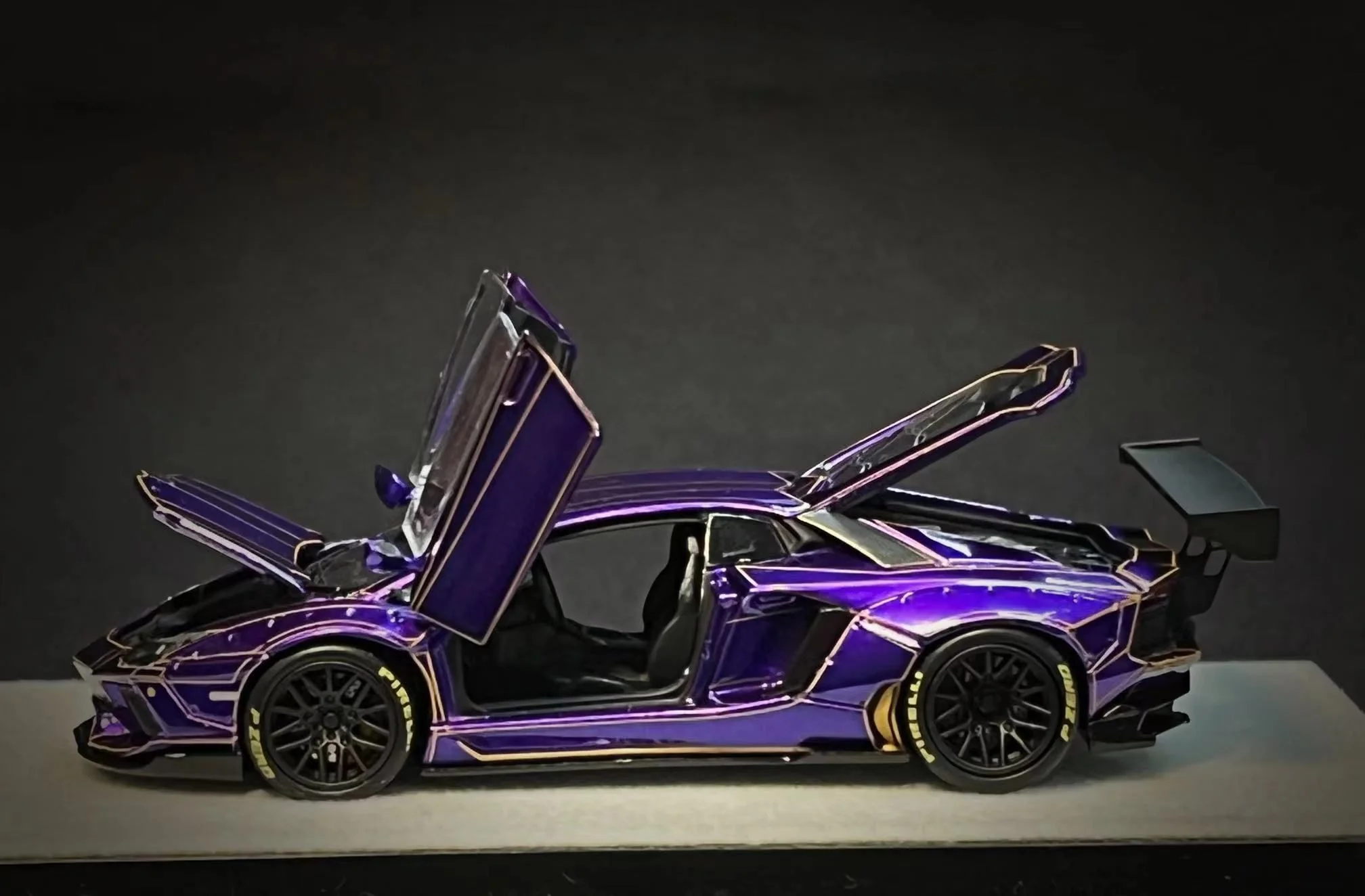PGM 1/64 LP700 Tron Purple Diecast Fully Opened with rectangular wooden stand PGM-640408A - Image 7