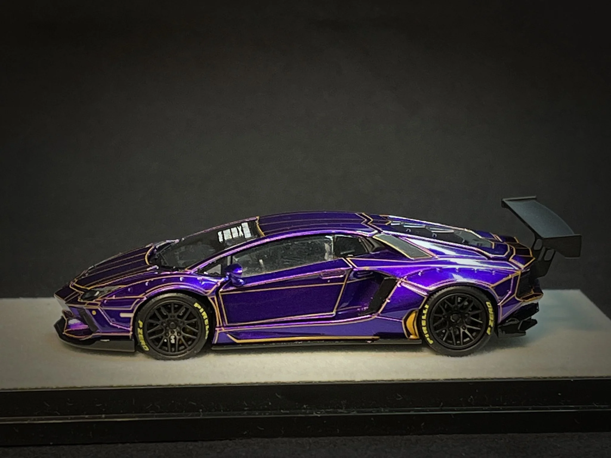 PGM 1/64 LP700 Tron Purple Diecast Fully Opened with rectangular wooden stand PGM-640408A - Image 8