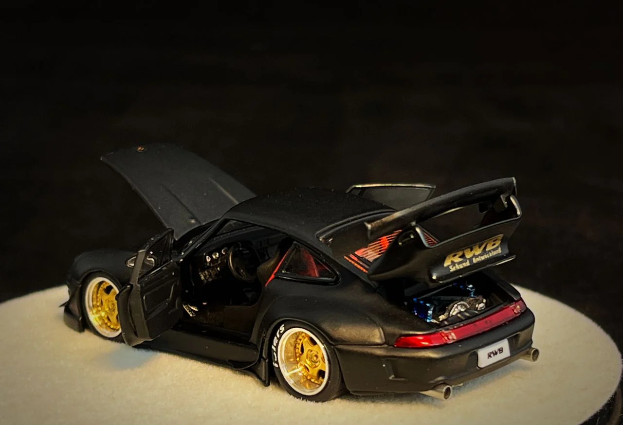 PGM 1/64 RWB 993 Matte Black with Gold Wheel (Delux Round Display Box) - Image 2