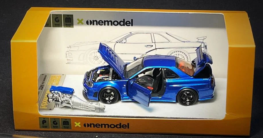 PGM x One Model 1/64 R34 Z Tune Metallic Blue Fully Opened (A) Ordinary Rectangular Display Box - Image 2