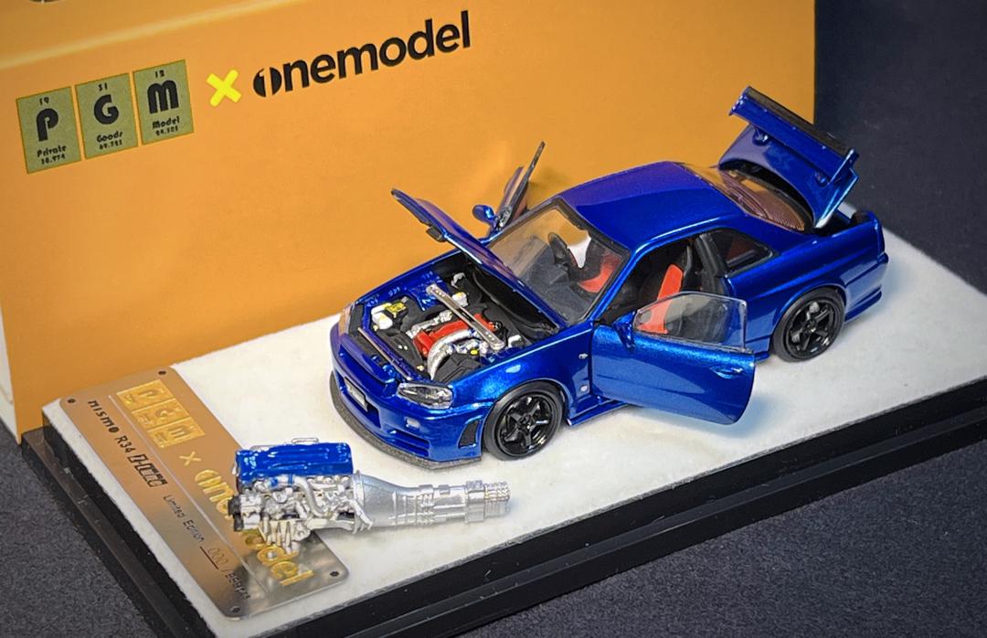 PGM x One Model 1/64 R34 Z Tune Metallic Blue Fully Opened (A) Ordinary Rectangular Display Box - Image 3