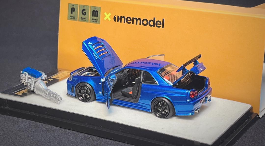 PGM x One Model 1/64 R34 Z Tune Metallic Blue Fully Opened (A) Ordinary Rectangular Display Box - Image 4