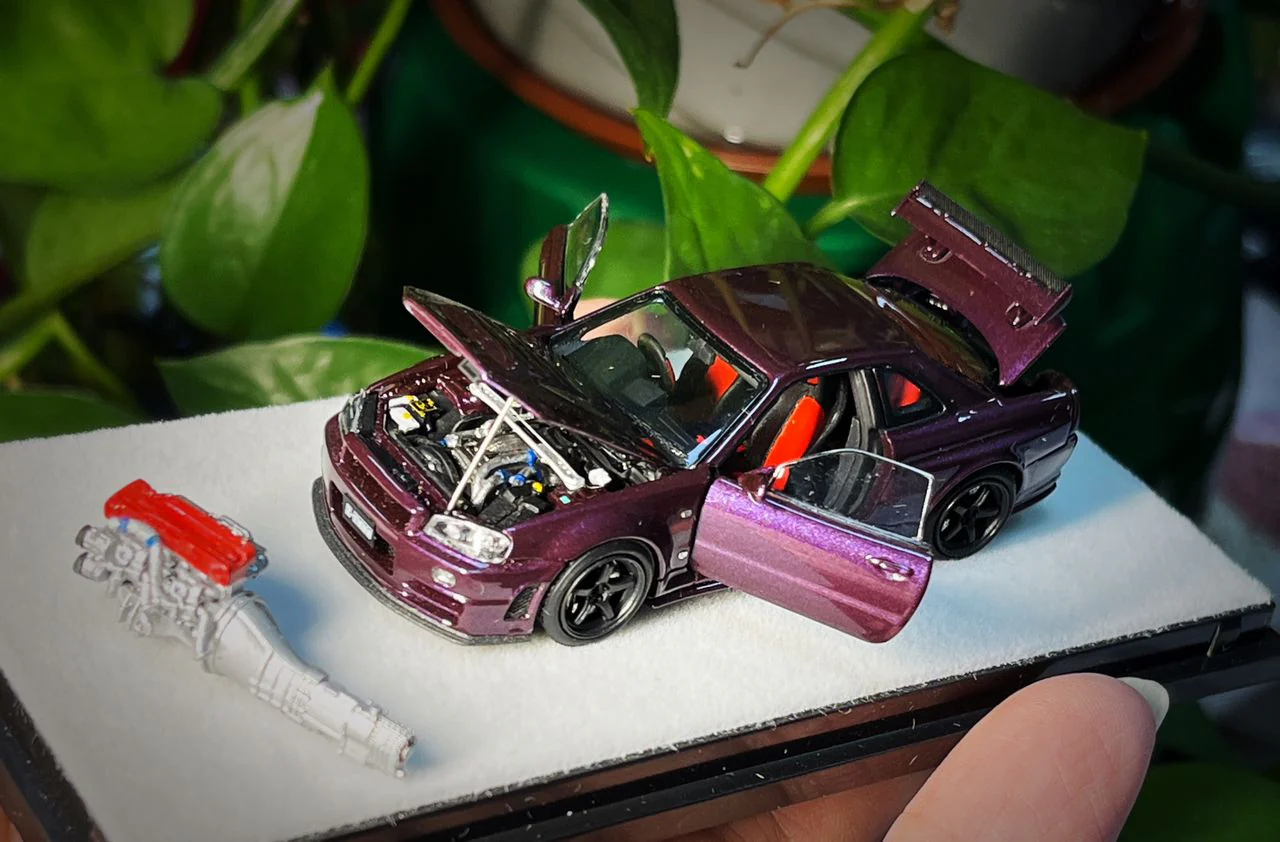 PGM x One Model 1/64 R34 Z Tune Midnight Puprle Fully Opened (A) Ordinary Rectangular Display Box - Image 2