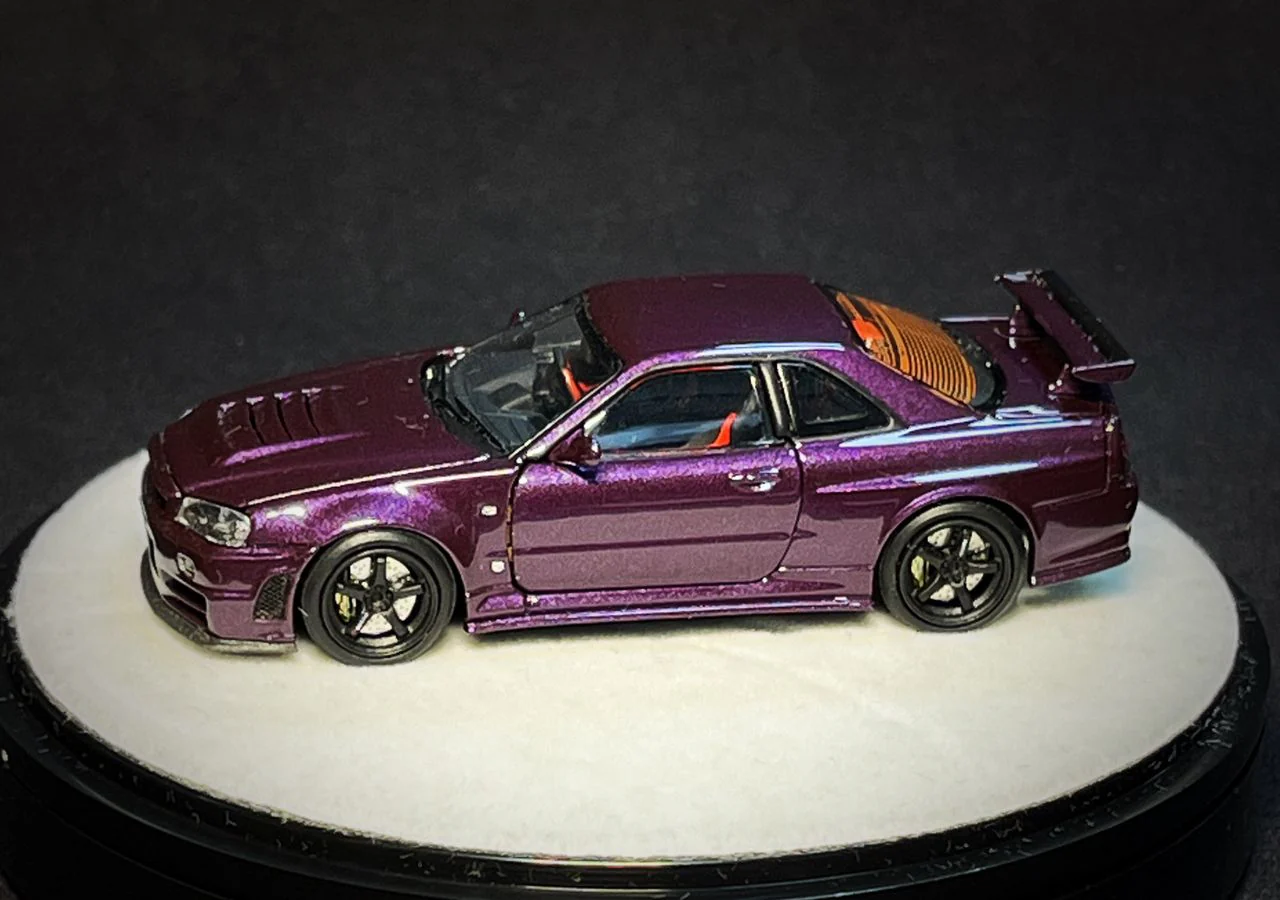 PGM x One Model 1/64 R34 Z Tune Midnight Puprle Fully Opened (B) Delux Round Display Box - Image 2