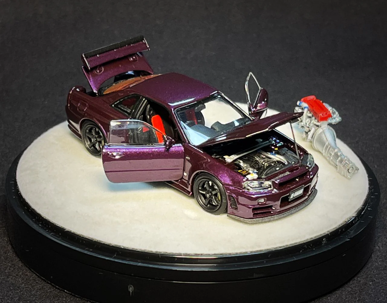 PGM x One Model 1/64 R34 Z Tune Midnight Puprle Fully Opened (B) Delux Round Display Box - Image 7