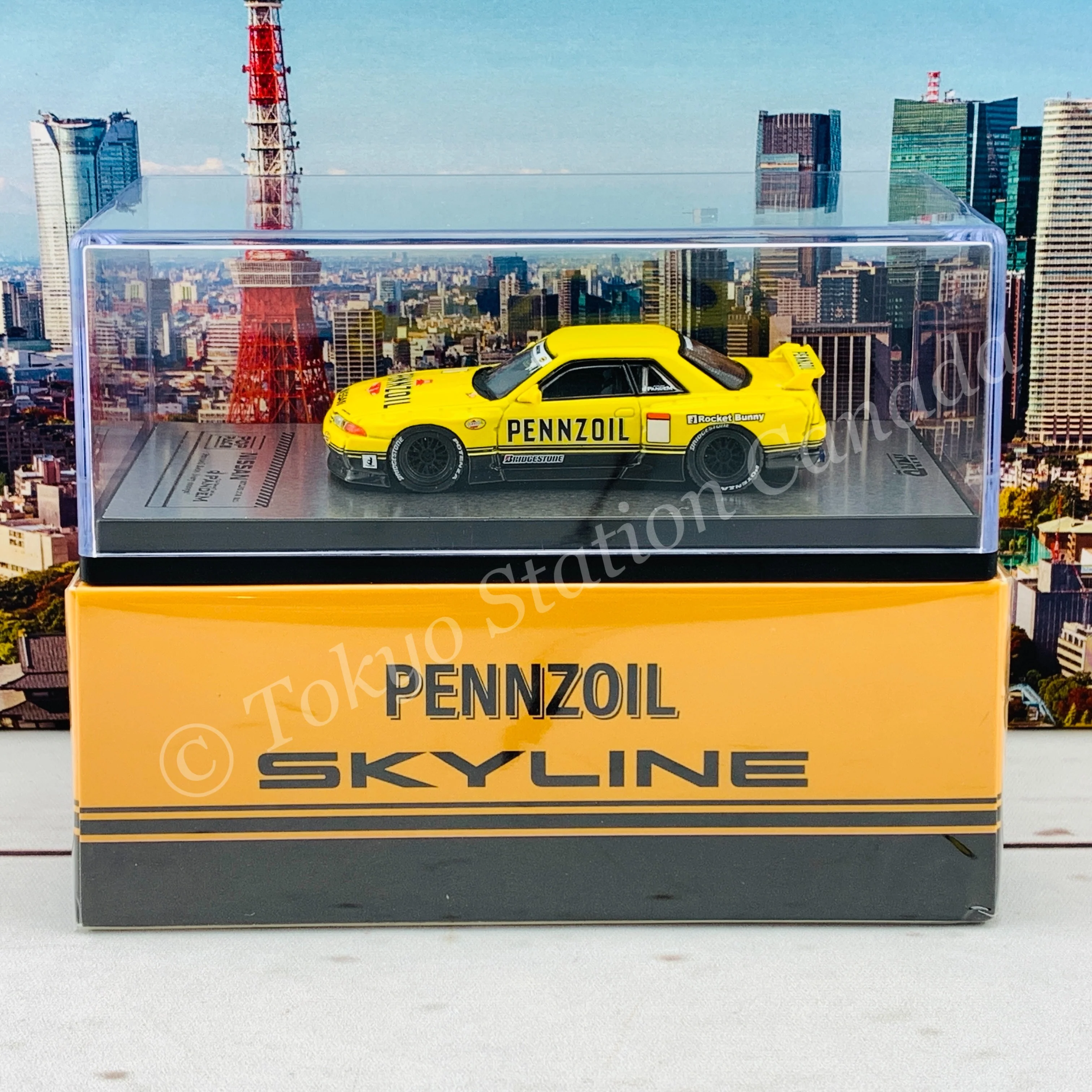 POP RACE x INNO64 1/64  NISSAN SKYLINE GT-R R32 Pandem "PENNZOIL" Retro Livery Concept  (with display case)  PR64-R32P-PENNZOIL - Image 6