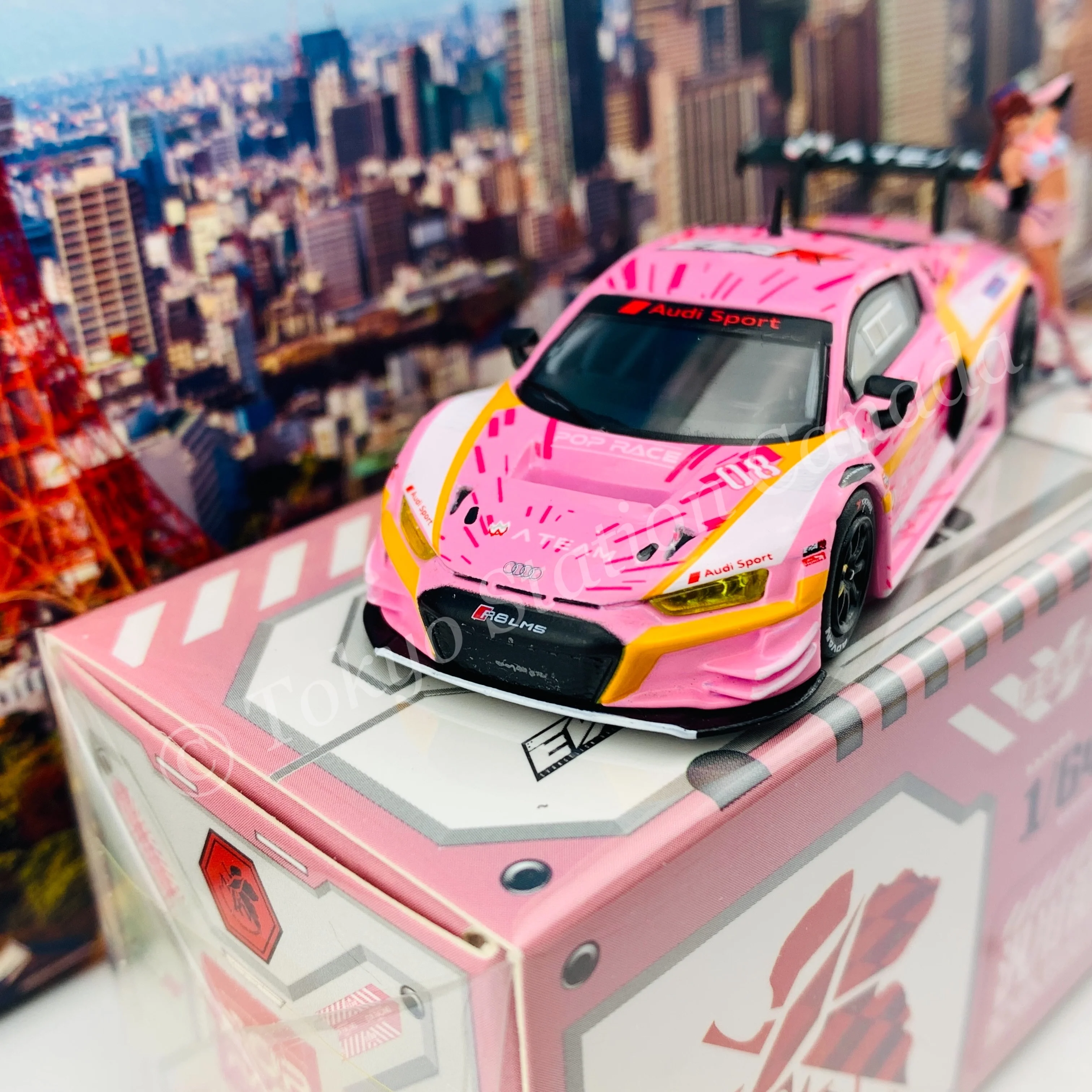 POPRACE 1/64 Audi R8 LMS EVA RT Production Model Custom Type-08 X Works with Mari Makinami figure PR64-R8LMS-EVA08 (9588826262297) - Image 3