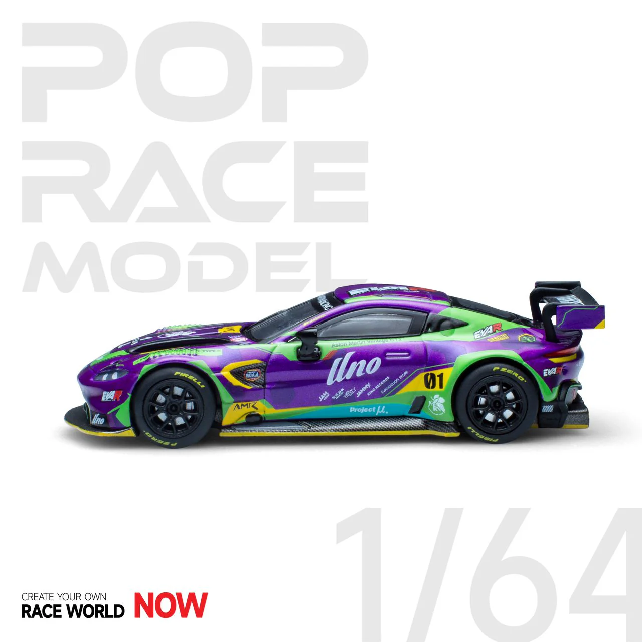 POPRACE 1/64 EVA RT TEST TYPE-01 ASTON MARTIN GT3 Purple EVA PR640019 - Image 2