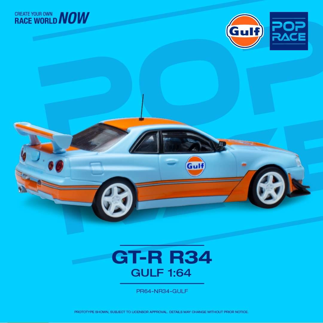 POPRACE 1/64 GTR R34 Gulf Oil Livery PR64-NR34-GULF - Image 2
