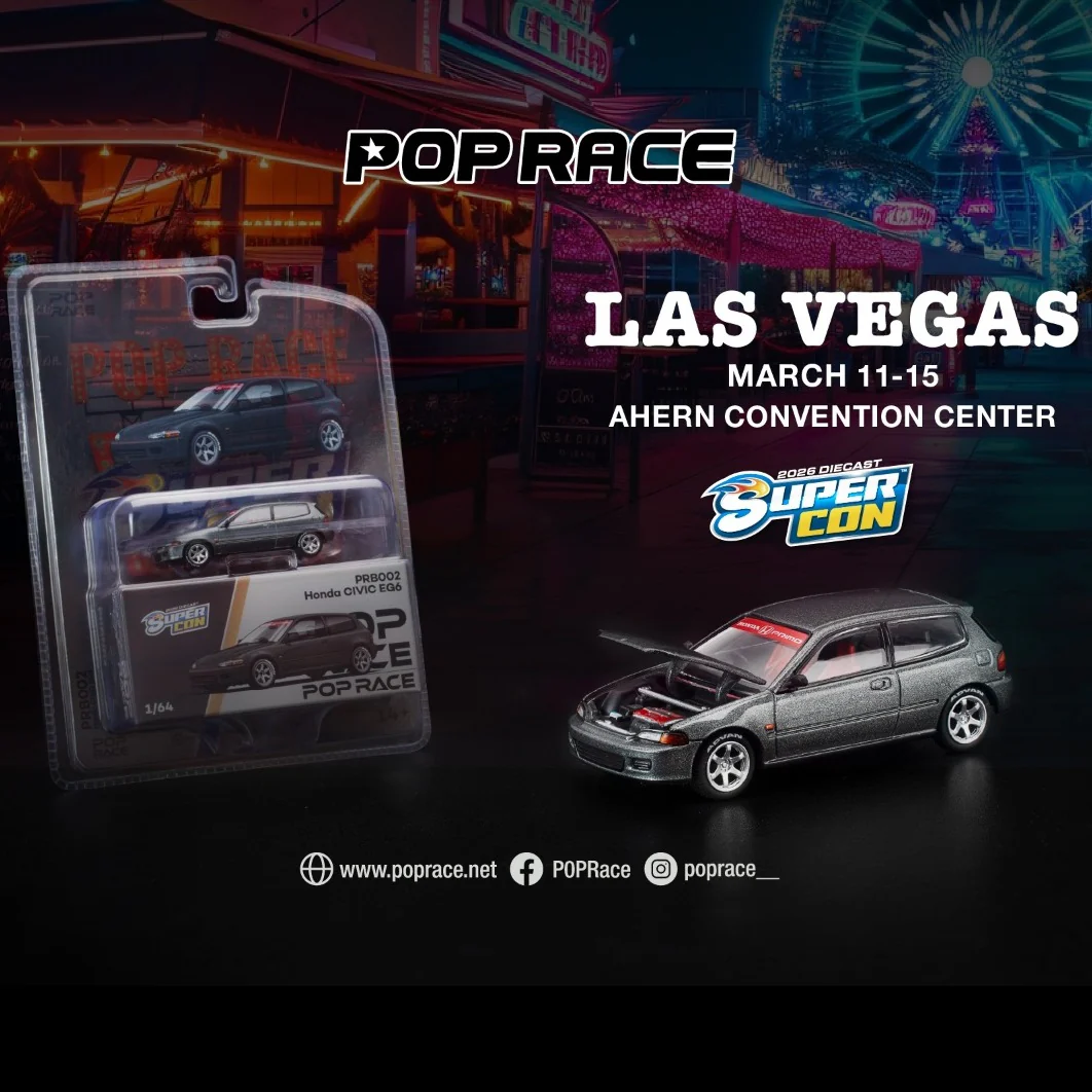POPRACE 1/64 Honda Civic EG6 Dark Grey - Las Vegas Supercon 2026 Edition PRB002 **Limited to ONE per customer**