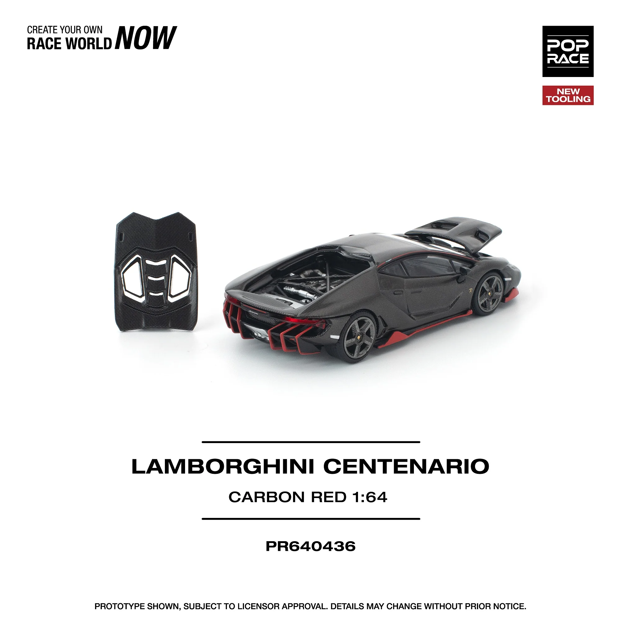 PREORDER POPRACE 1/64 LAMBORGHINI CENTENARIO CARBON/RED PR640436 (Approx. Release Date: Q1 2026 and subject to the manufacturer's final decision) - Image 3