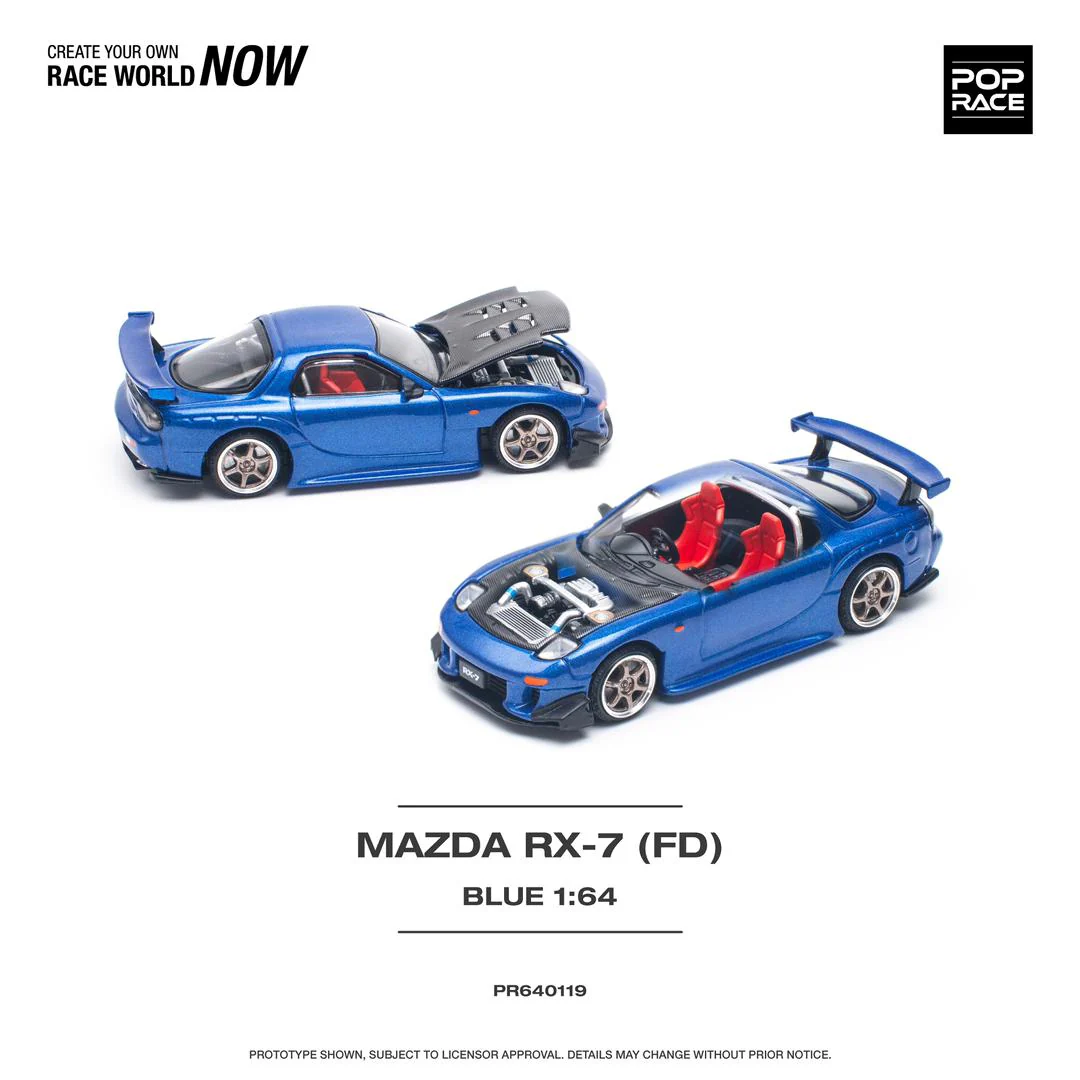 POPRACE 1/64 MAZDA RX-7 (FD3S) RE-AMEMIYA WIDEBODY METALLIC BLUE PR640119 - Image 2