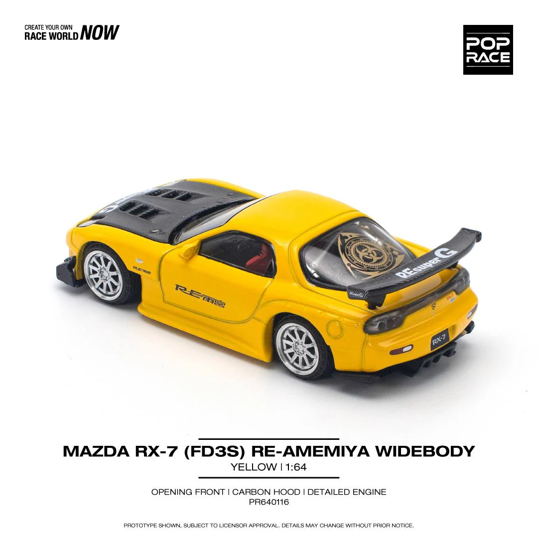POPRACE 1/64 MAZDA RX-7 (FD3S) RE-AMEMIYA WIDEBODY YELLOW PR640116 - Image 2