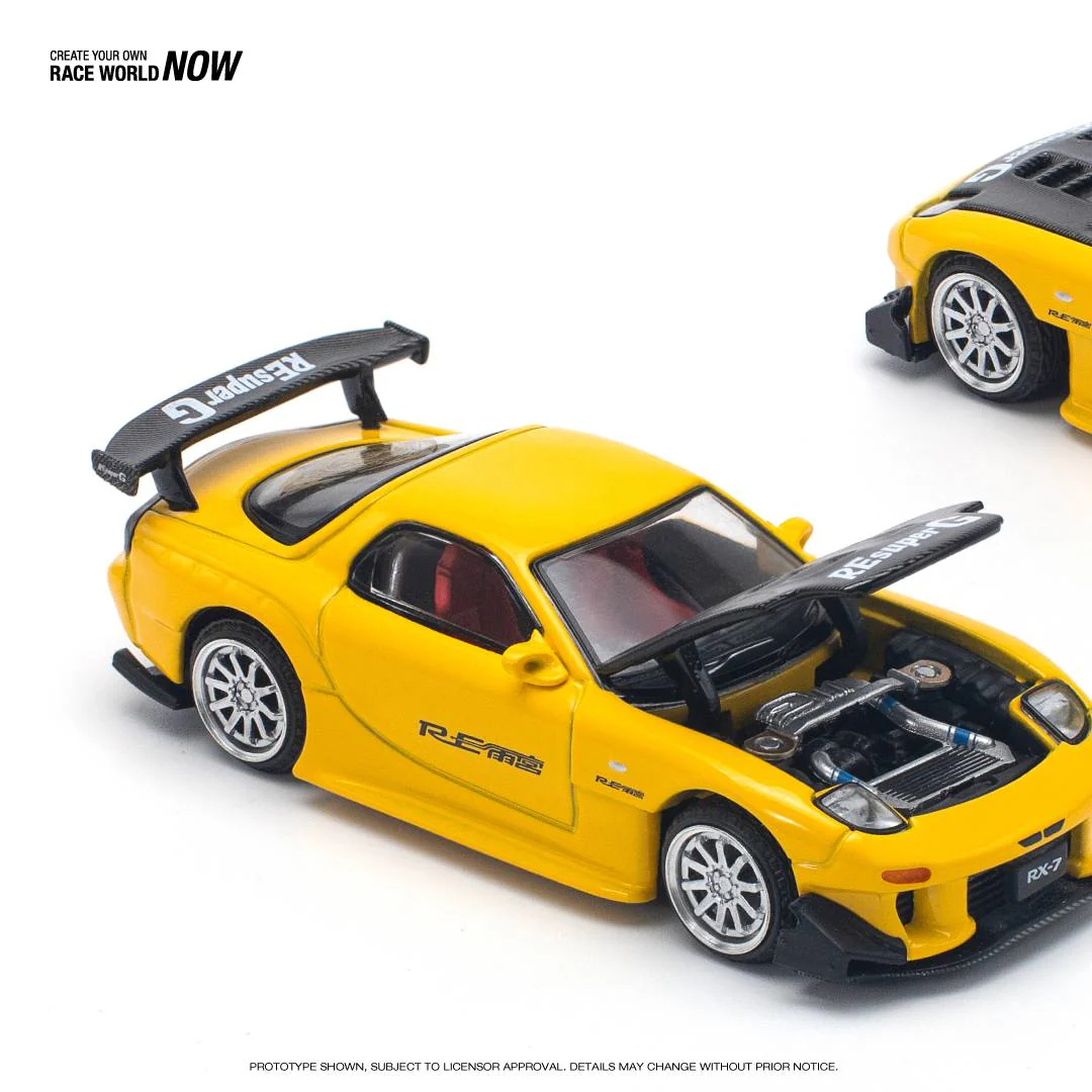 POPRACE 1/64 MAZDA RX-7 (FD3S) RE-AMEMIYA WIDEBODY YELLOW PR640116 - Image 3