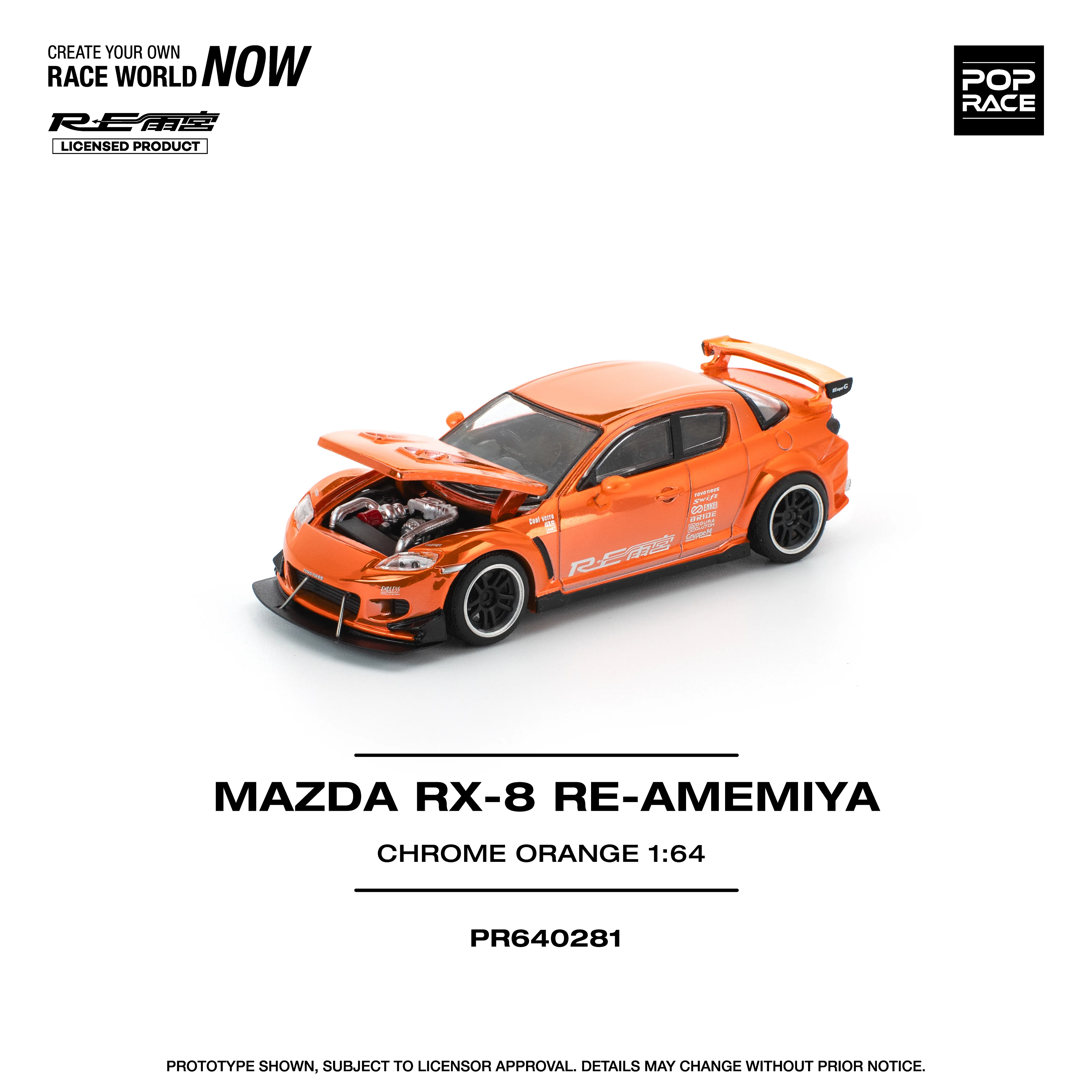 PREORDER POPRACE 1/64 MAZDA RX-8 RE-AMEMIYA CHROME ORANGE PR640281 (Approx. Release Date: Q4 2025 and subject to the manufacturer's final decision) - Image 2