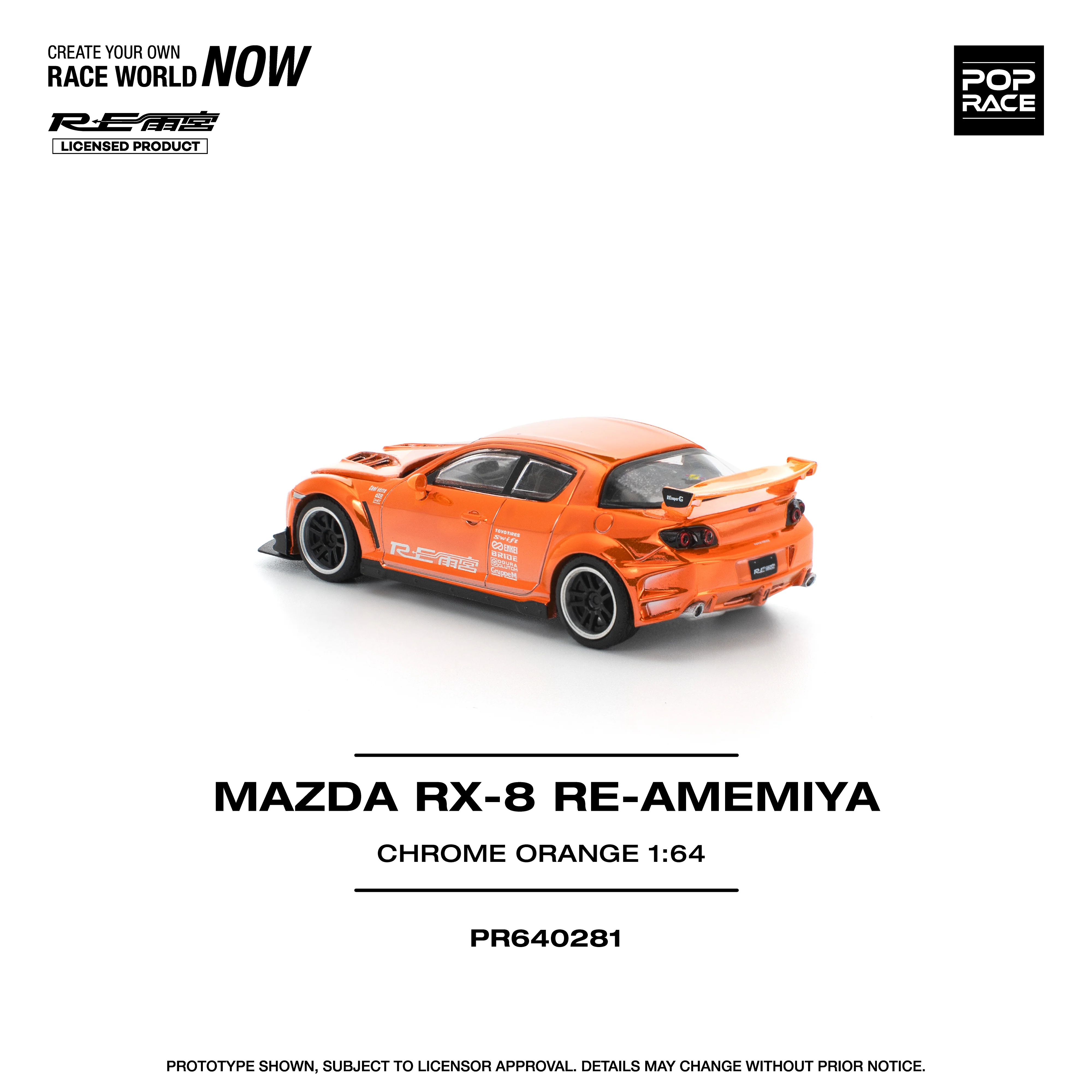 PREORDER POPRACE 1/64 MAZDA RX-8 RE-AMEMIYA CHROME ORANGE PR640281 (Approx. Release Date: Q4 2025 and subject to the manufacturer's final decision) - Image 3