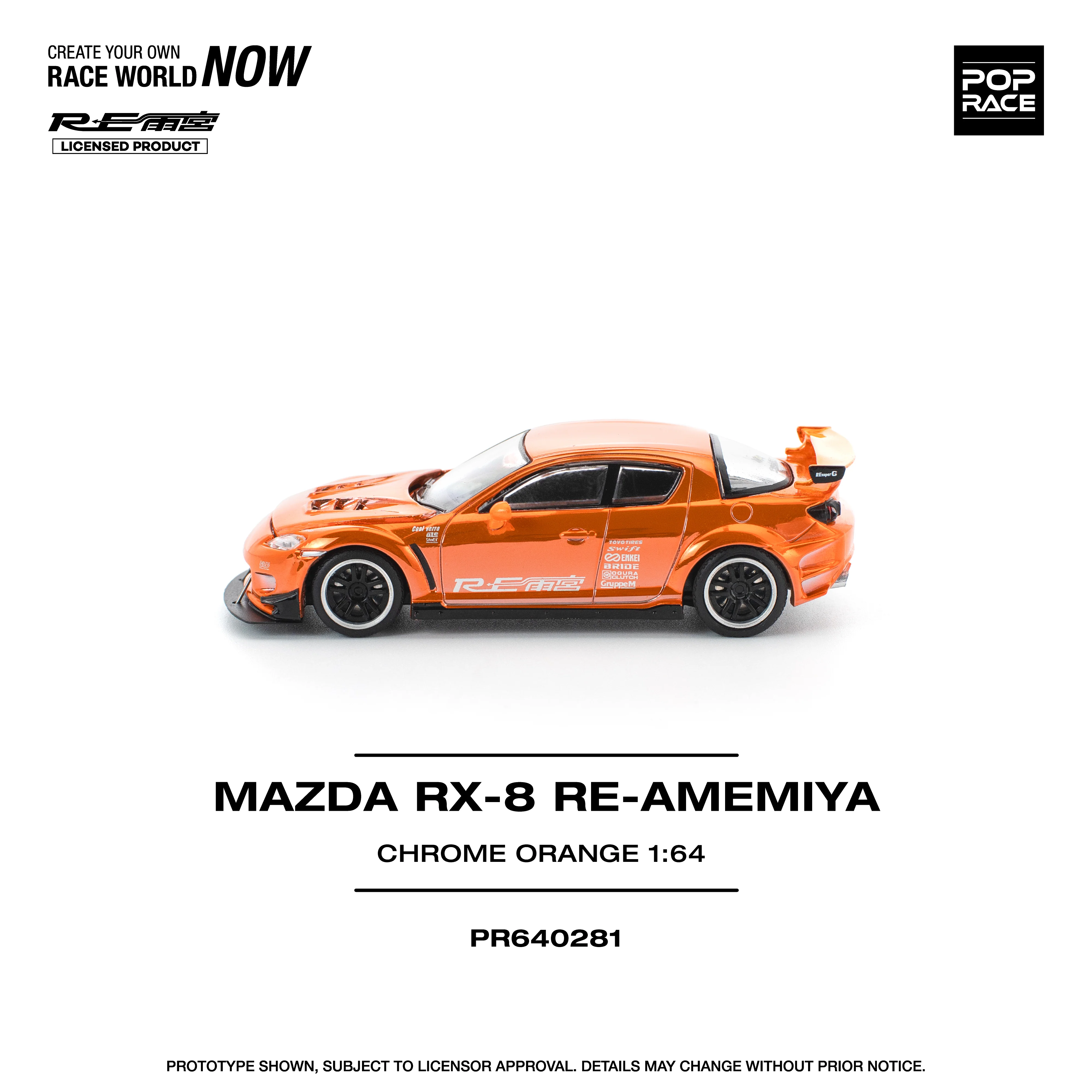 PREORDER POPRACE 1/64 MAZDA RX-8 RE-AMEMIYA CHROME ORANGE PR640281 (Approx. Release Date: Q4 2025 and subject to the manufacturer's final decision) - Image 4