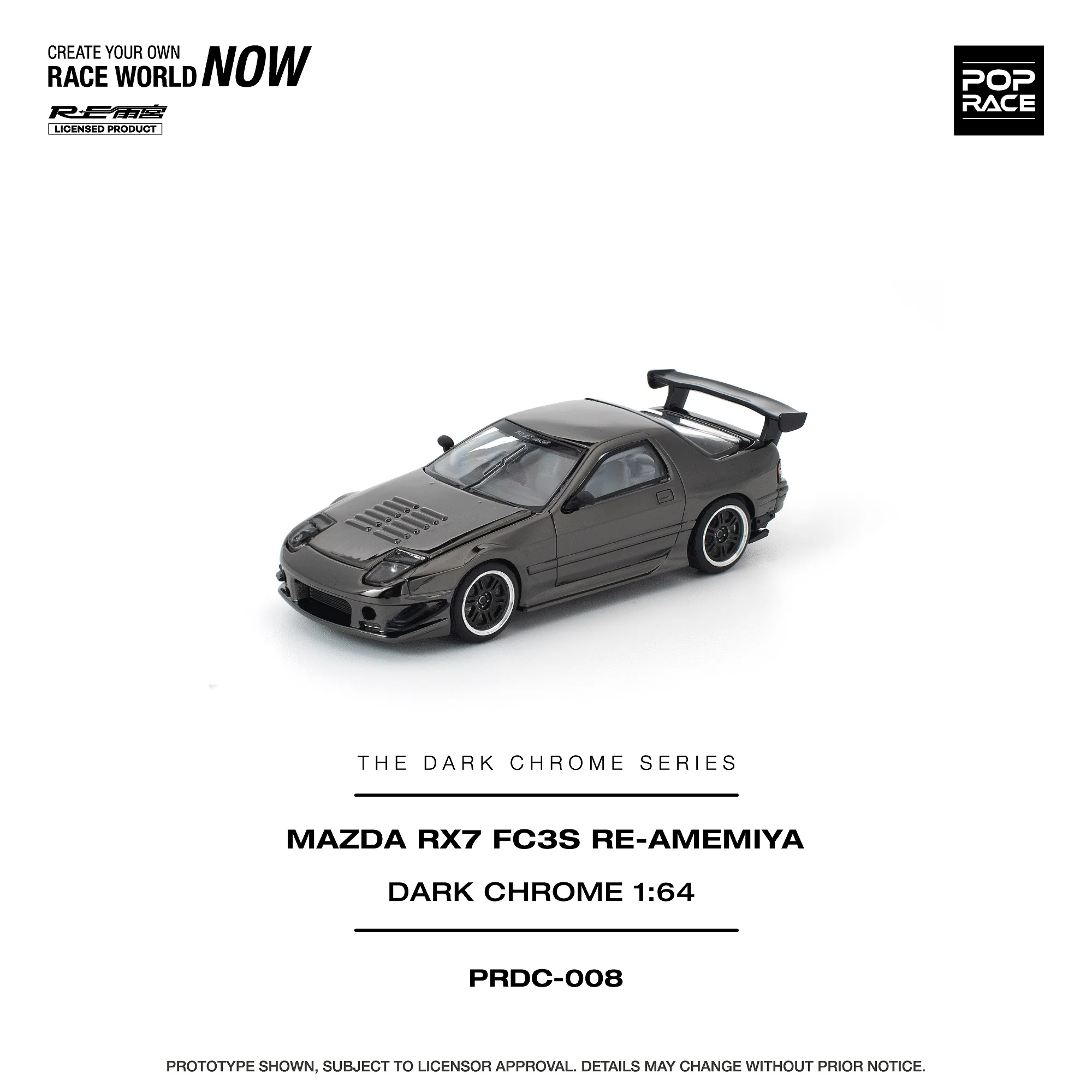 PREORDER POPRACE 1/64 MAZDA RX7 (FC3S) RE-AMEMIYA DARK CHROME PRDC008 (Approx. Release Date: Q1 2026 and subject to the manufacturer's final decision) - Image 2