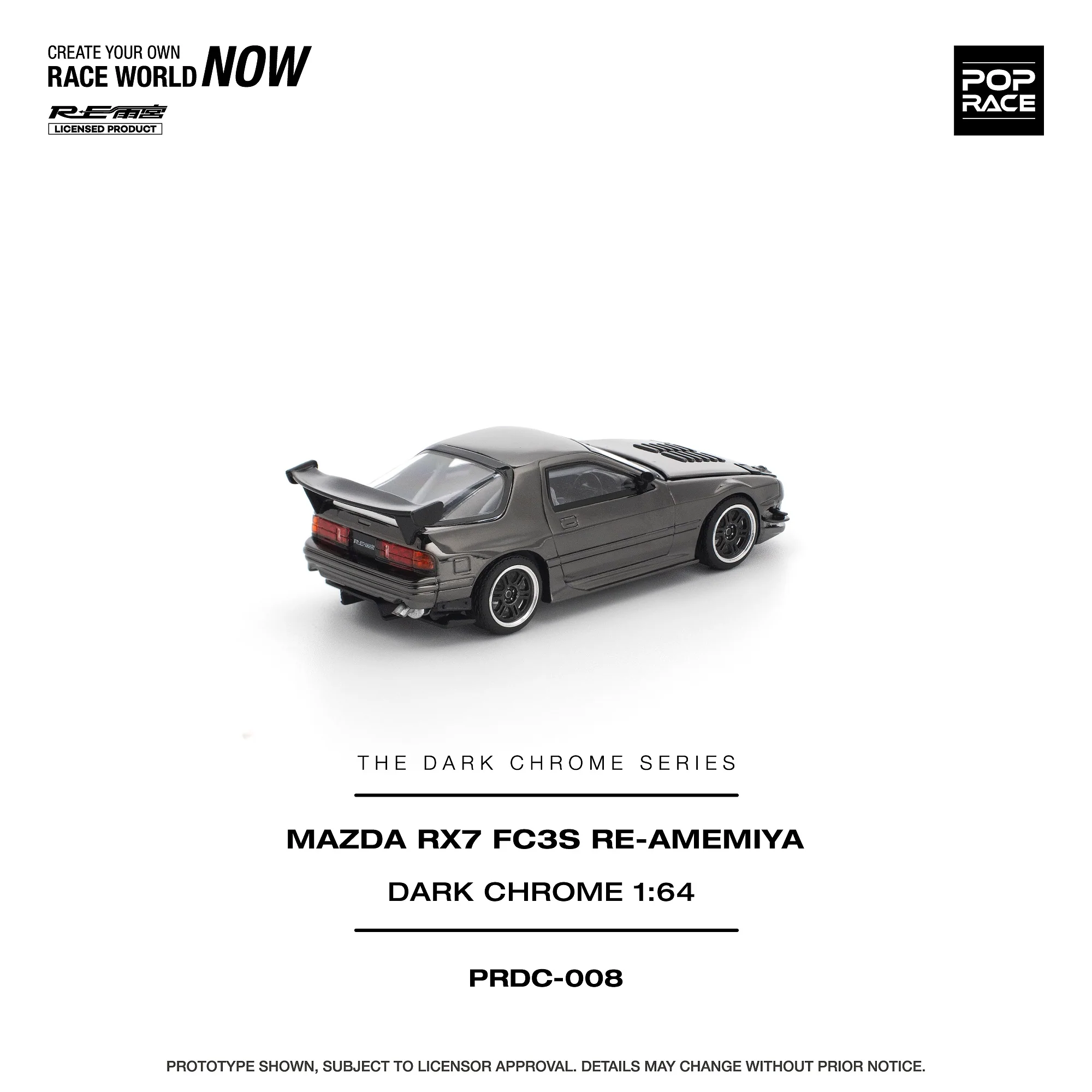 PREORDER POPRACE 1/64 MAZDA RX7 (FC3S) RE-AMEMIYA DARK CHROME PRDC008 (Approx. Release Date: Q1 2026 and subject to the manufacturer's final decision) - Image 3