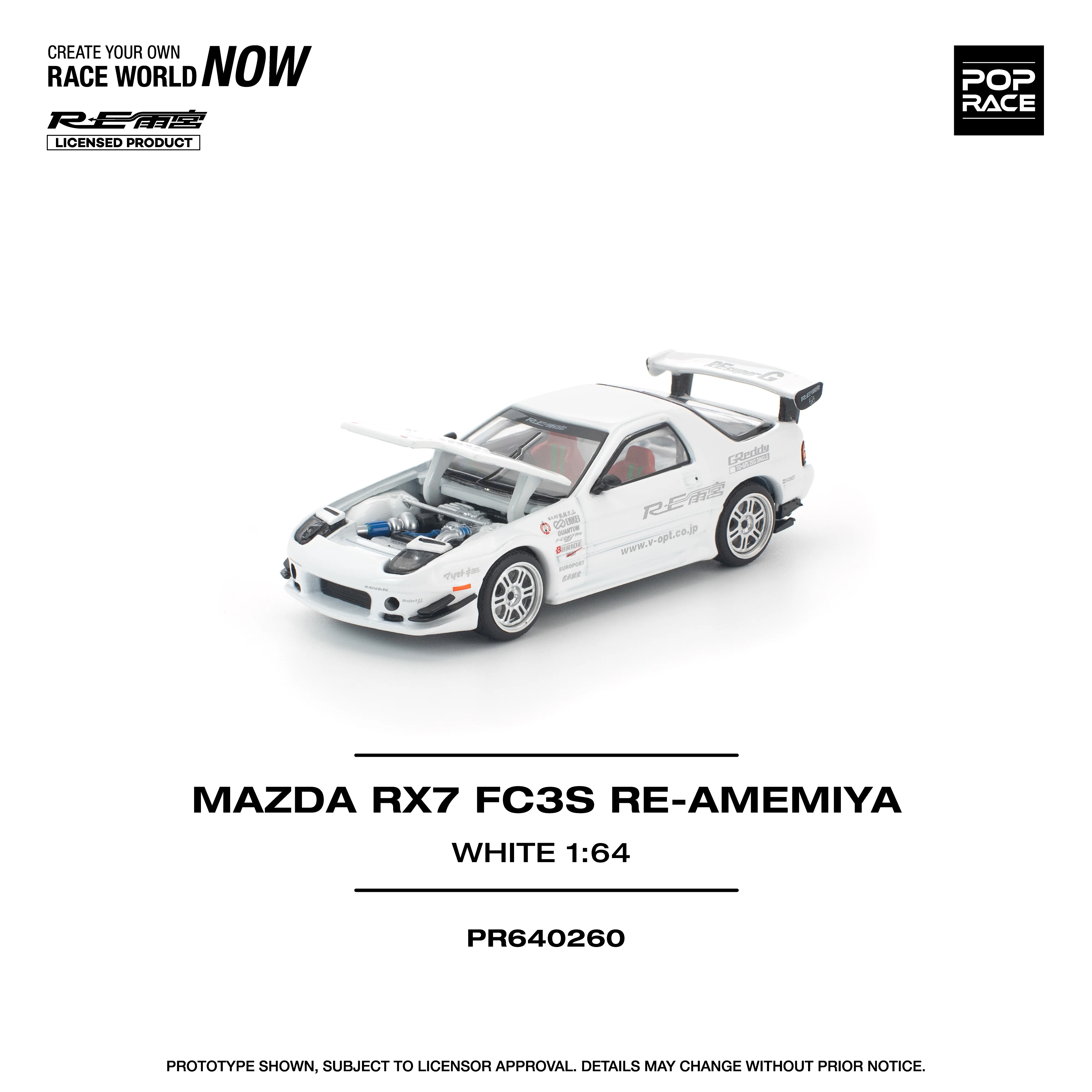 POPRACE 1/64 MAZDA RX7 FC3S RE-AMEMIYA WHITE PR640260 - Image 3